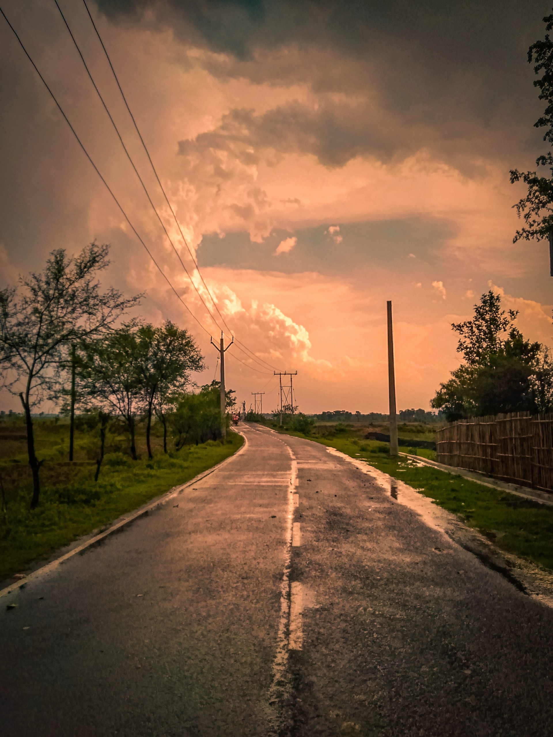 Empty road and sky after rainfall