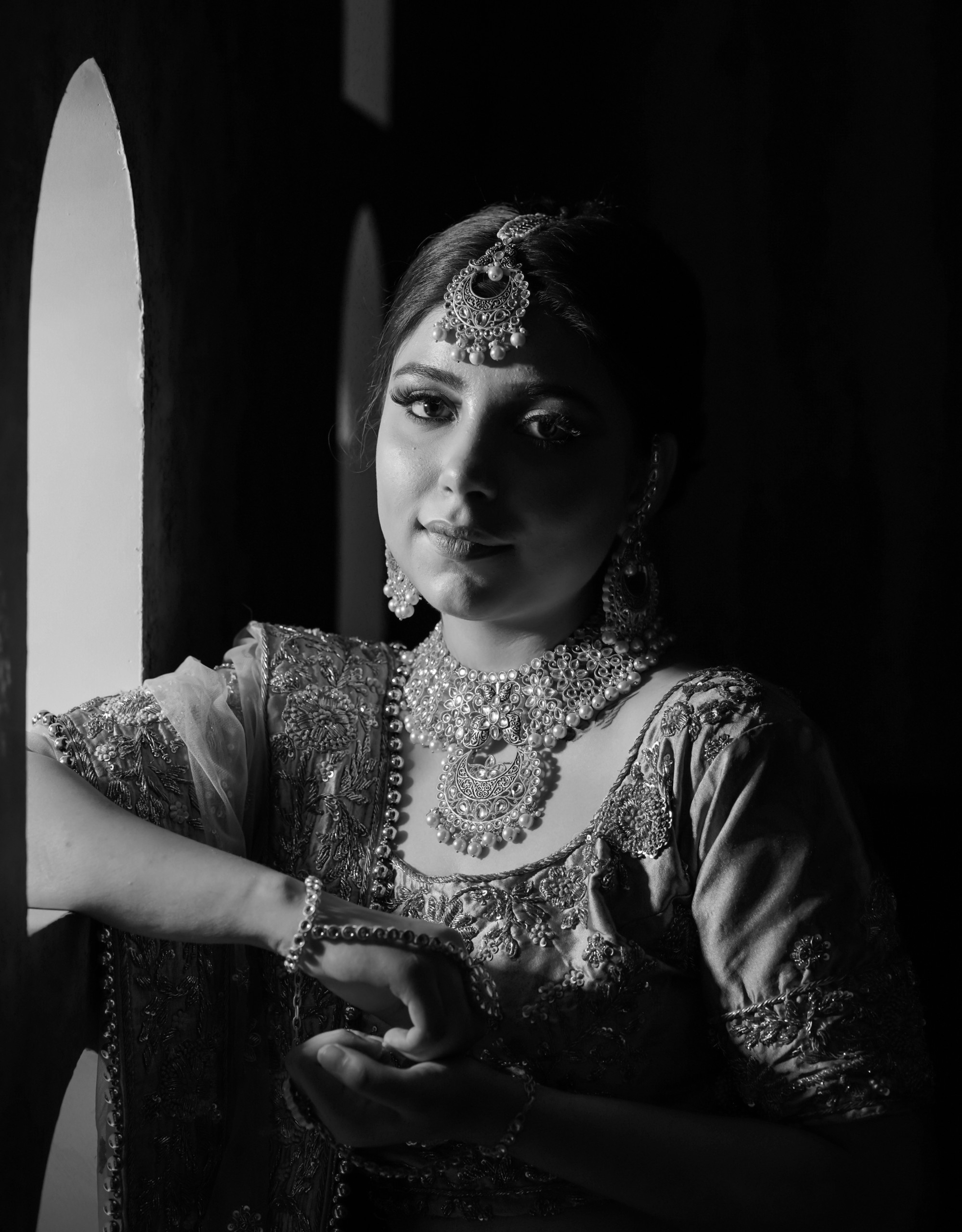 Indian bride in black and white