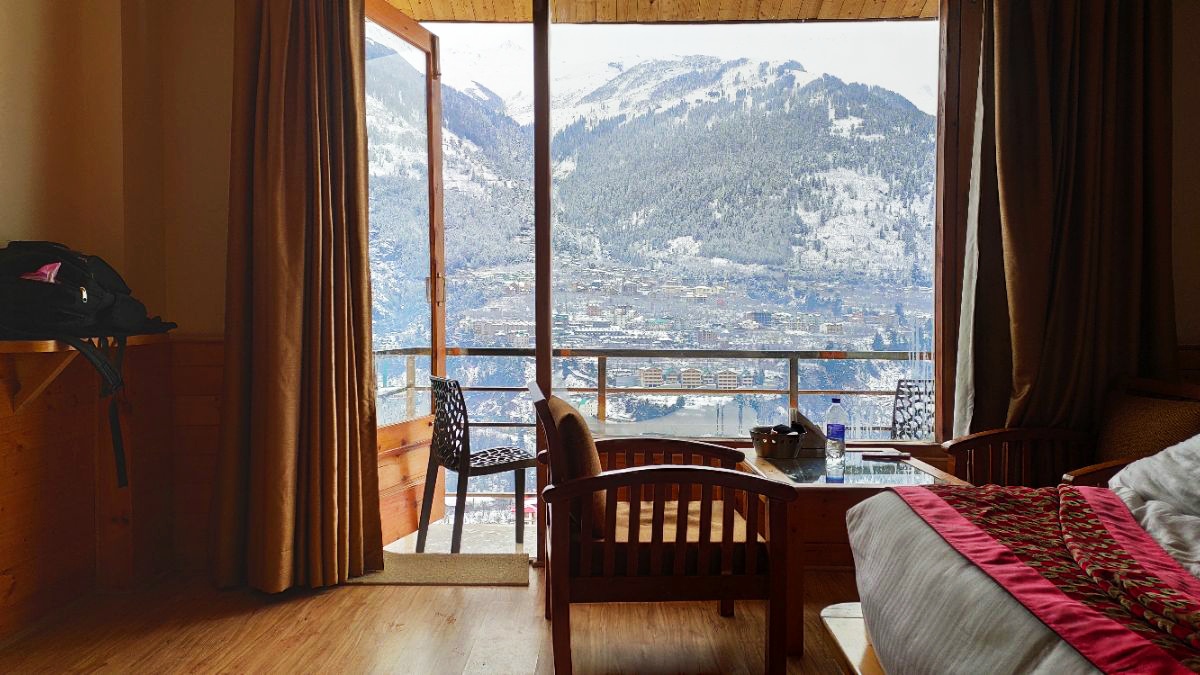 Room with a view of a beautiful mountain