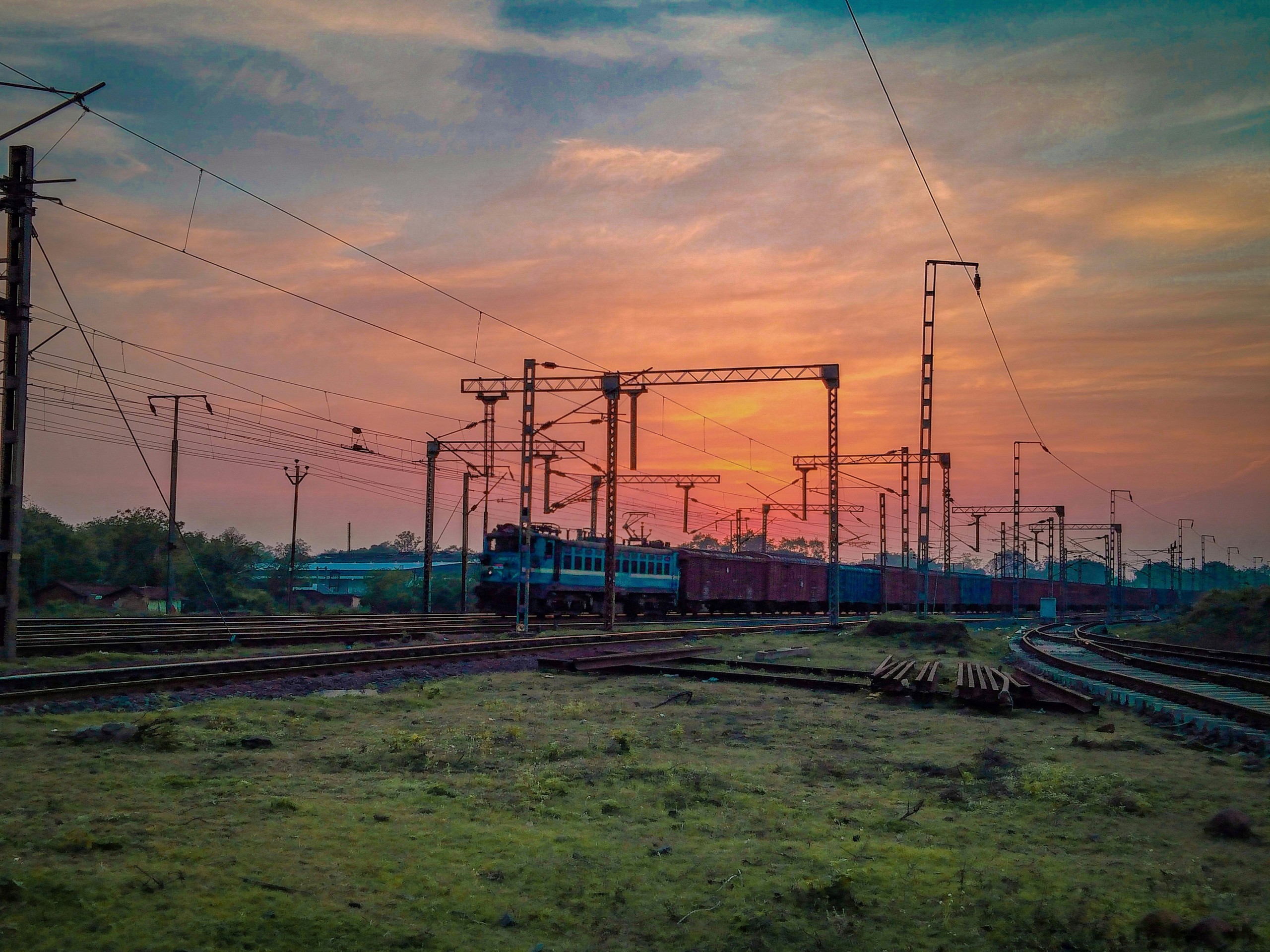 Sunset near a railway station