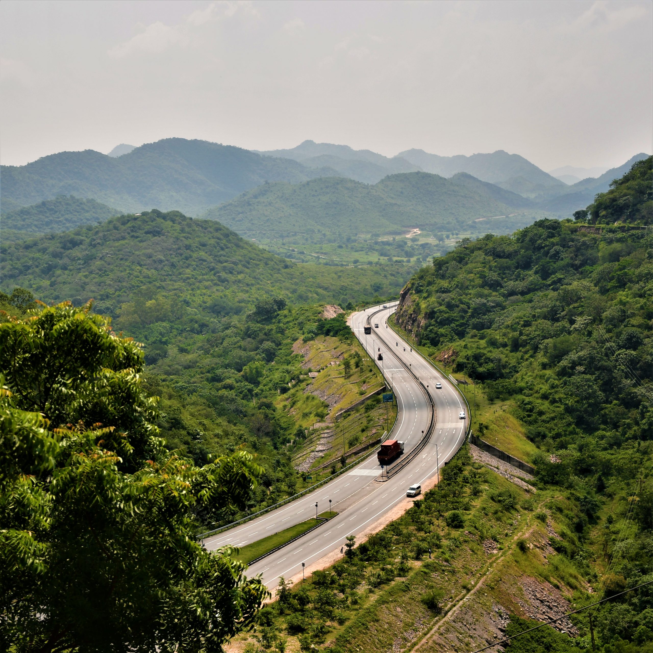 A winding road through mountains