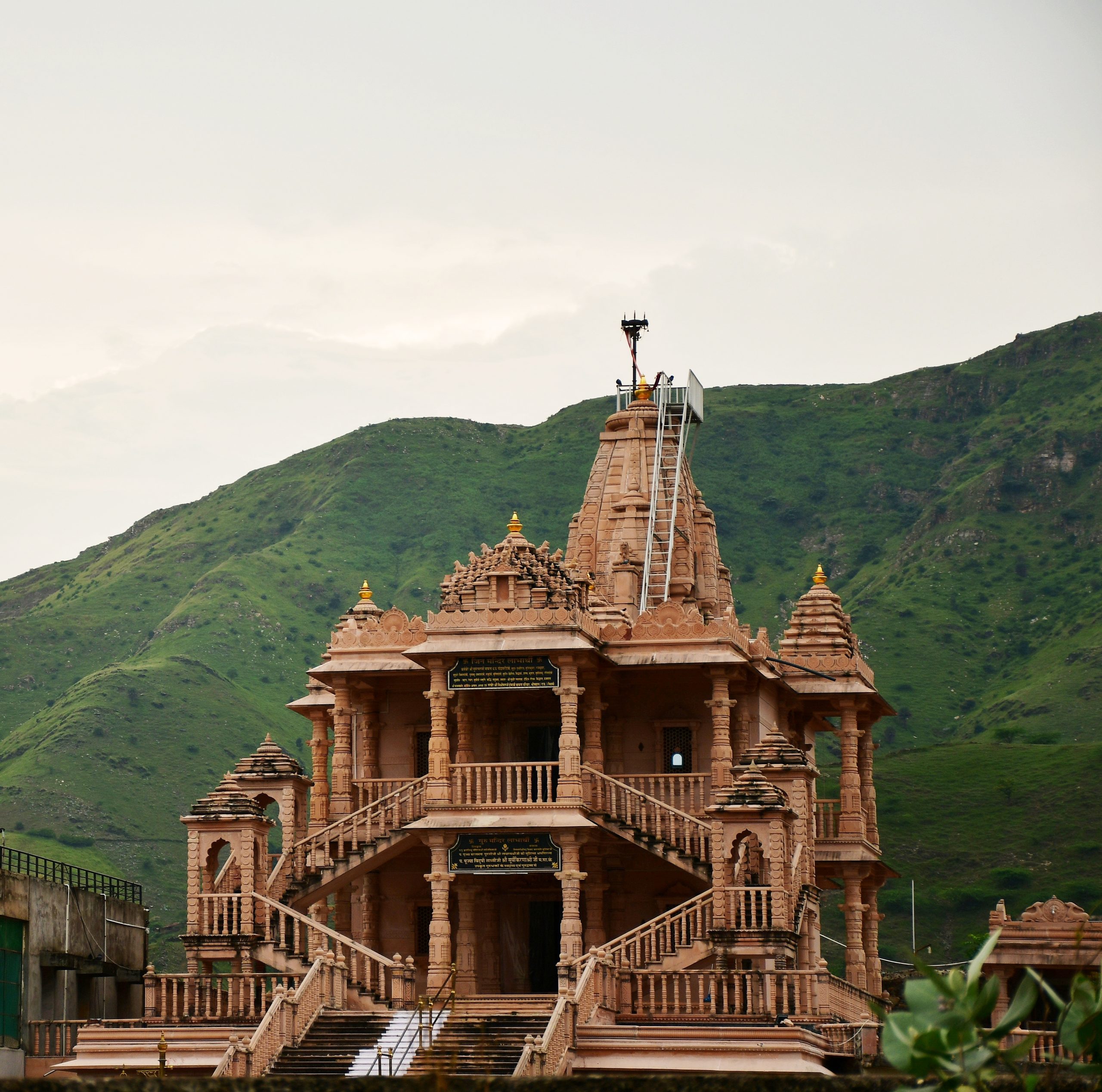 An old temple under mountains