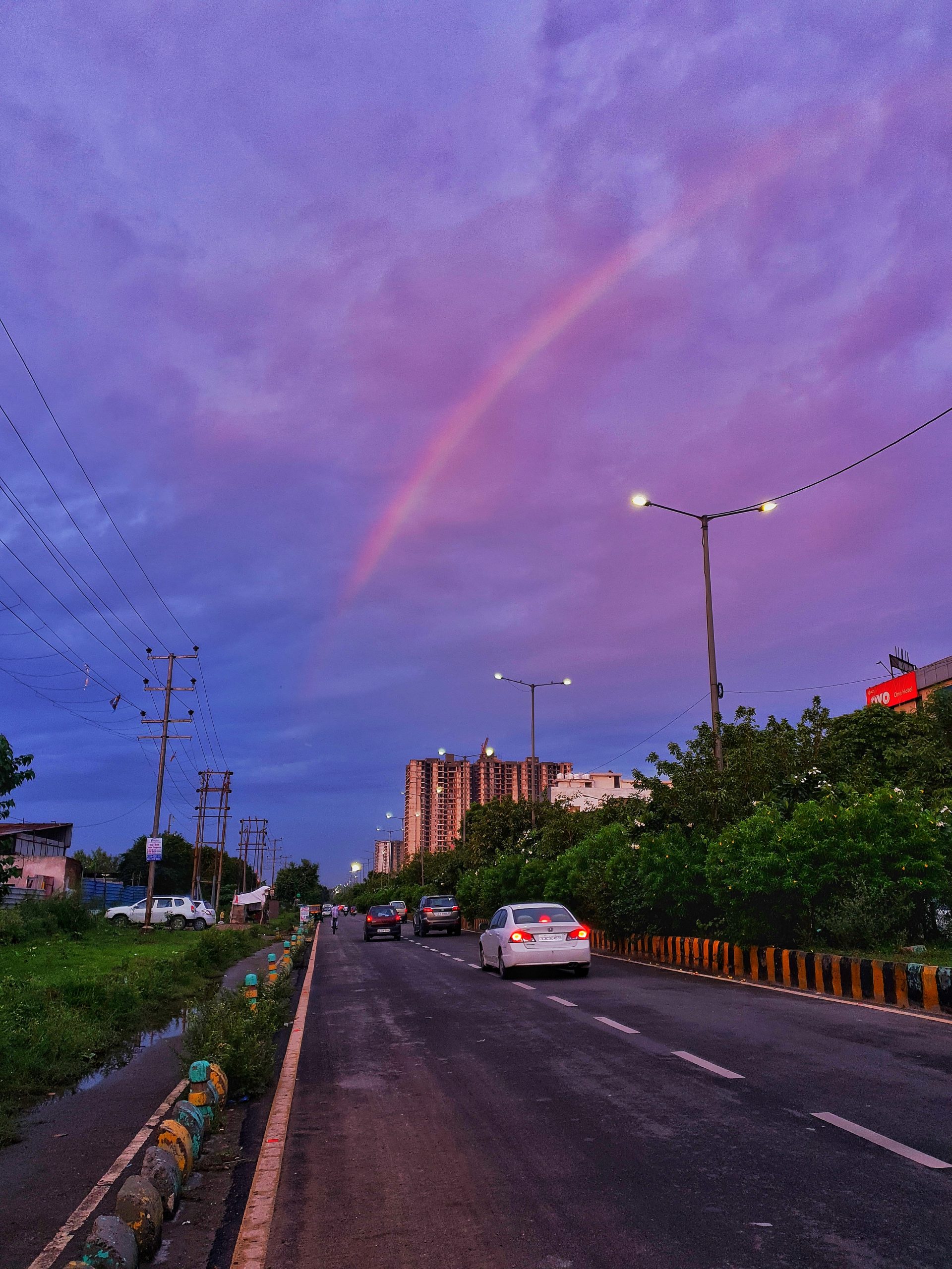 Sunset sky and rainbow
