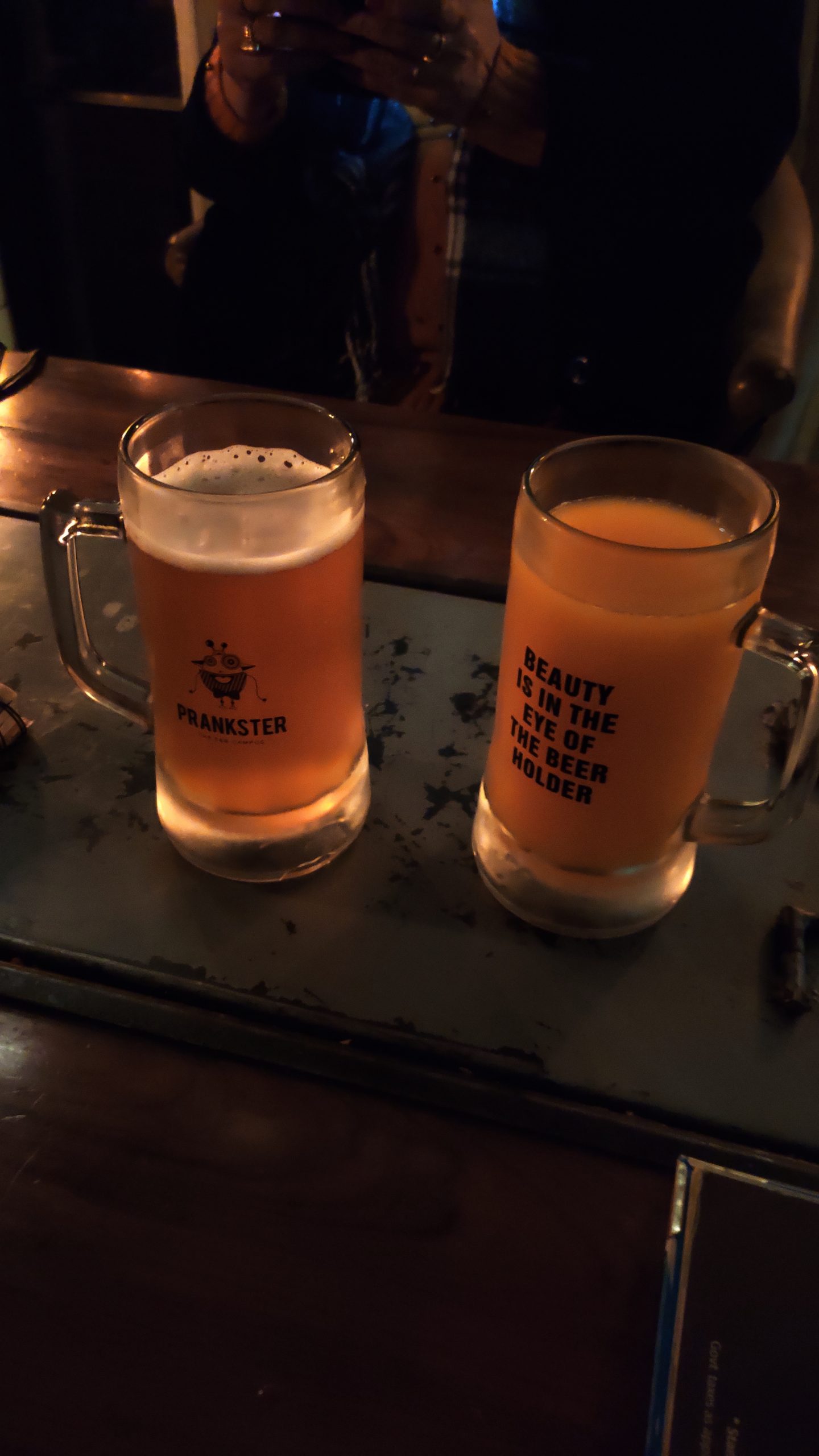 Beer mugs on a table