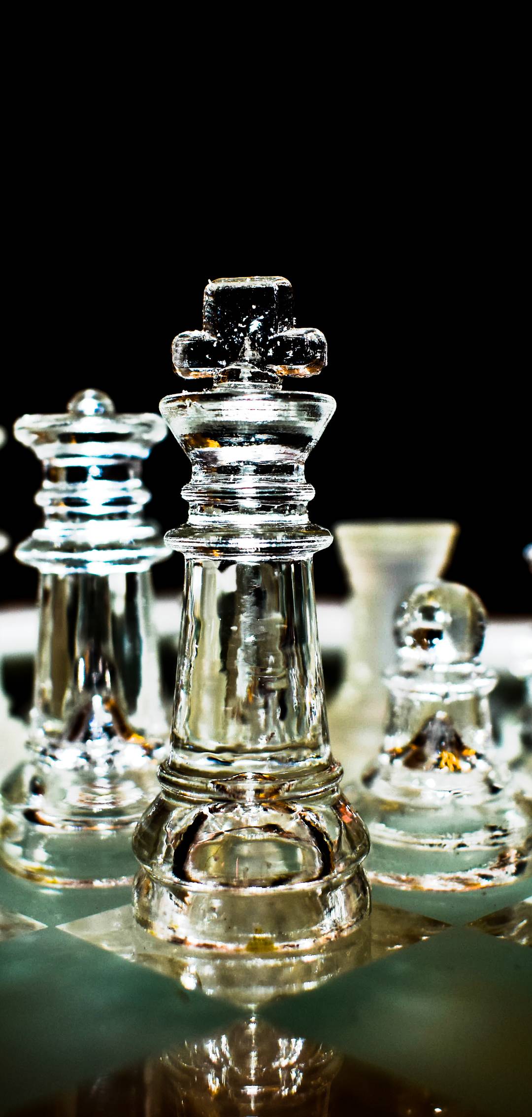 Chess pieces made of glass