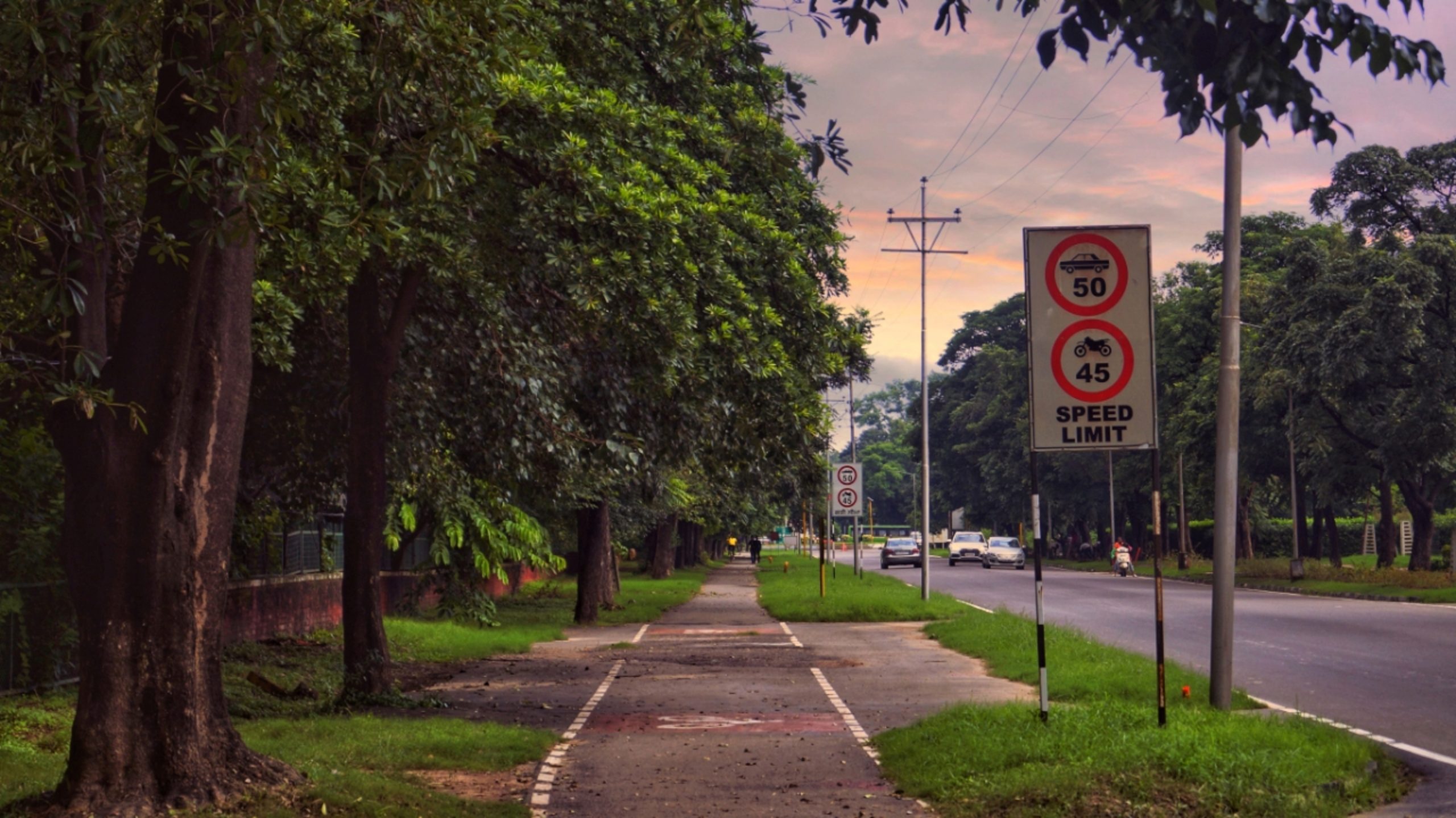 Speed limit board on the roads of Chandigarh.