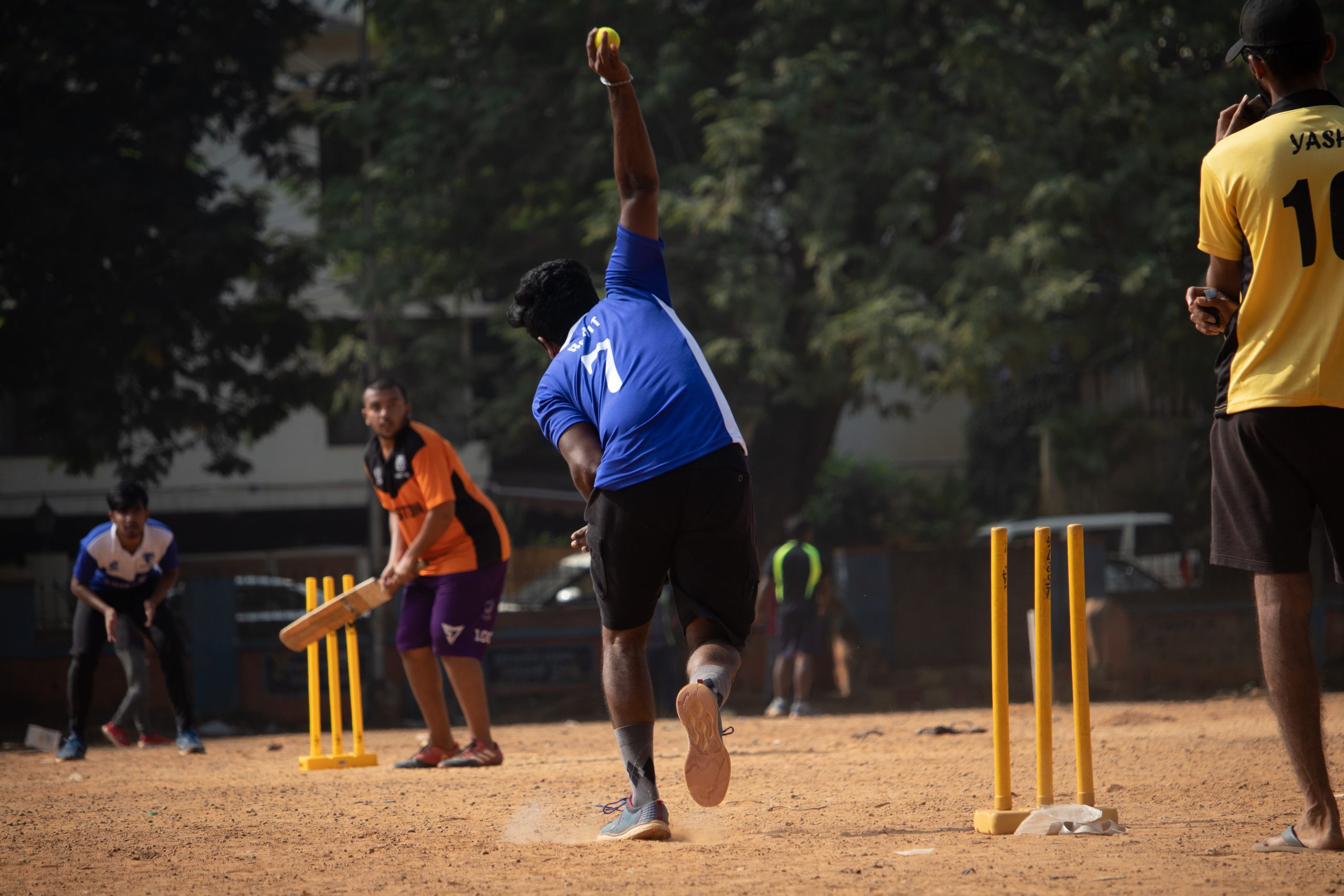 Cricket game in action