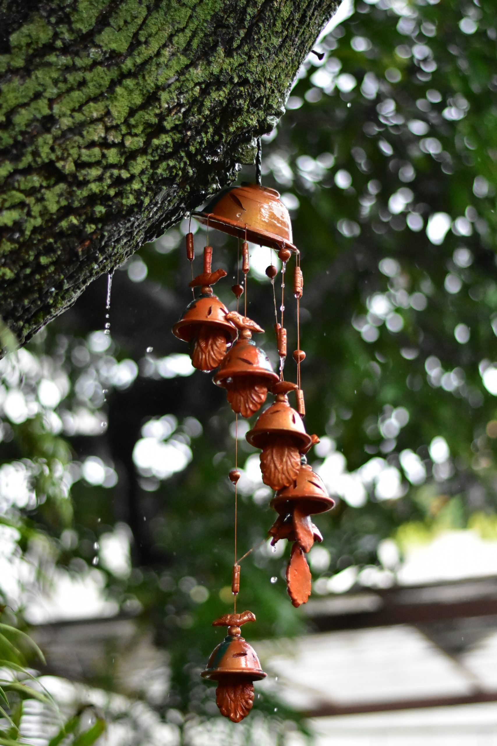 Decorative wind bells in the garden