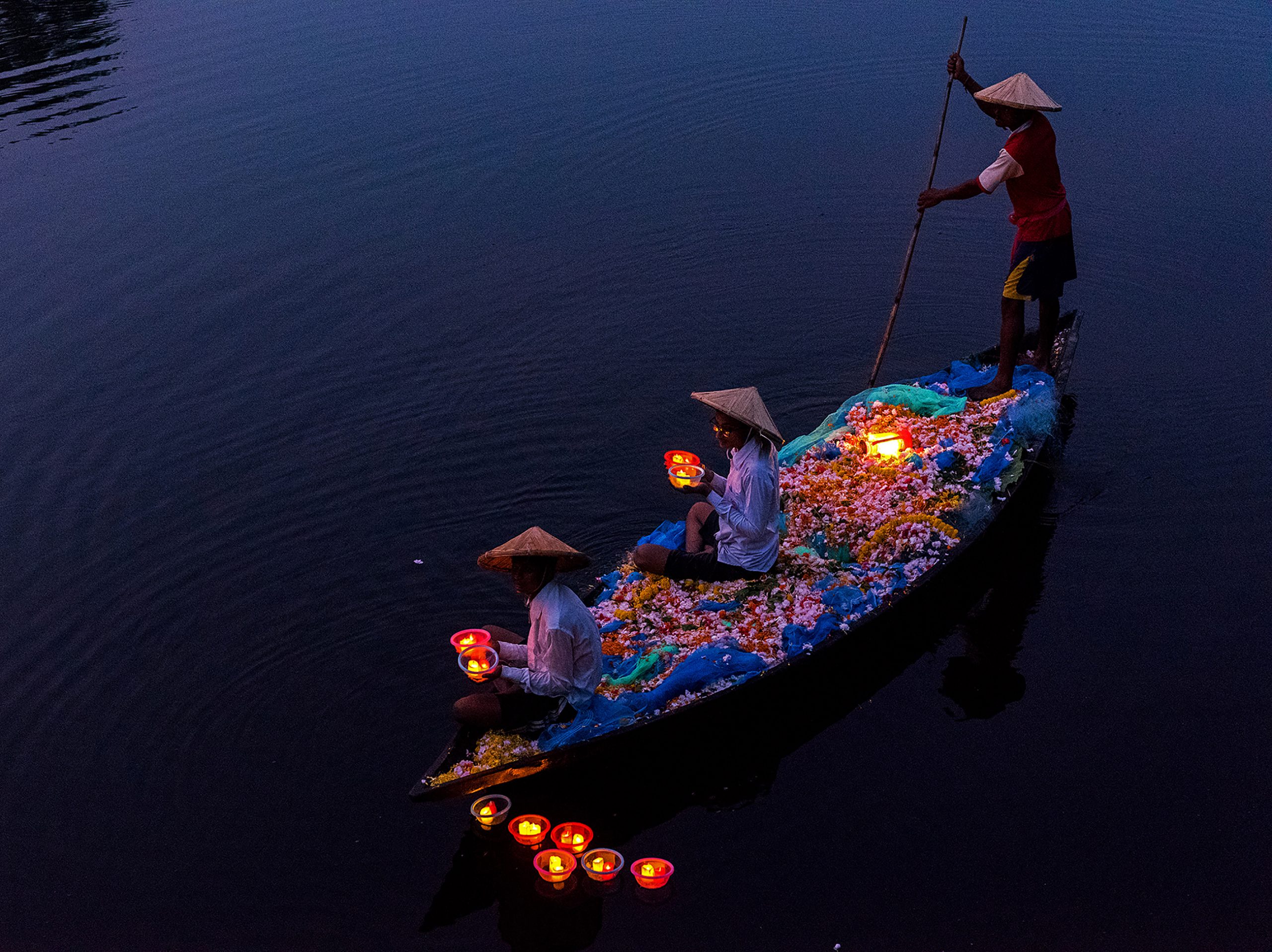 People celebrating Diwali in a boat