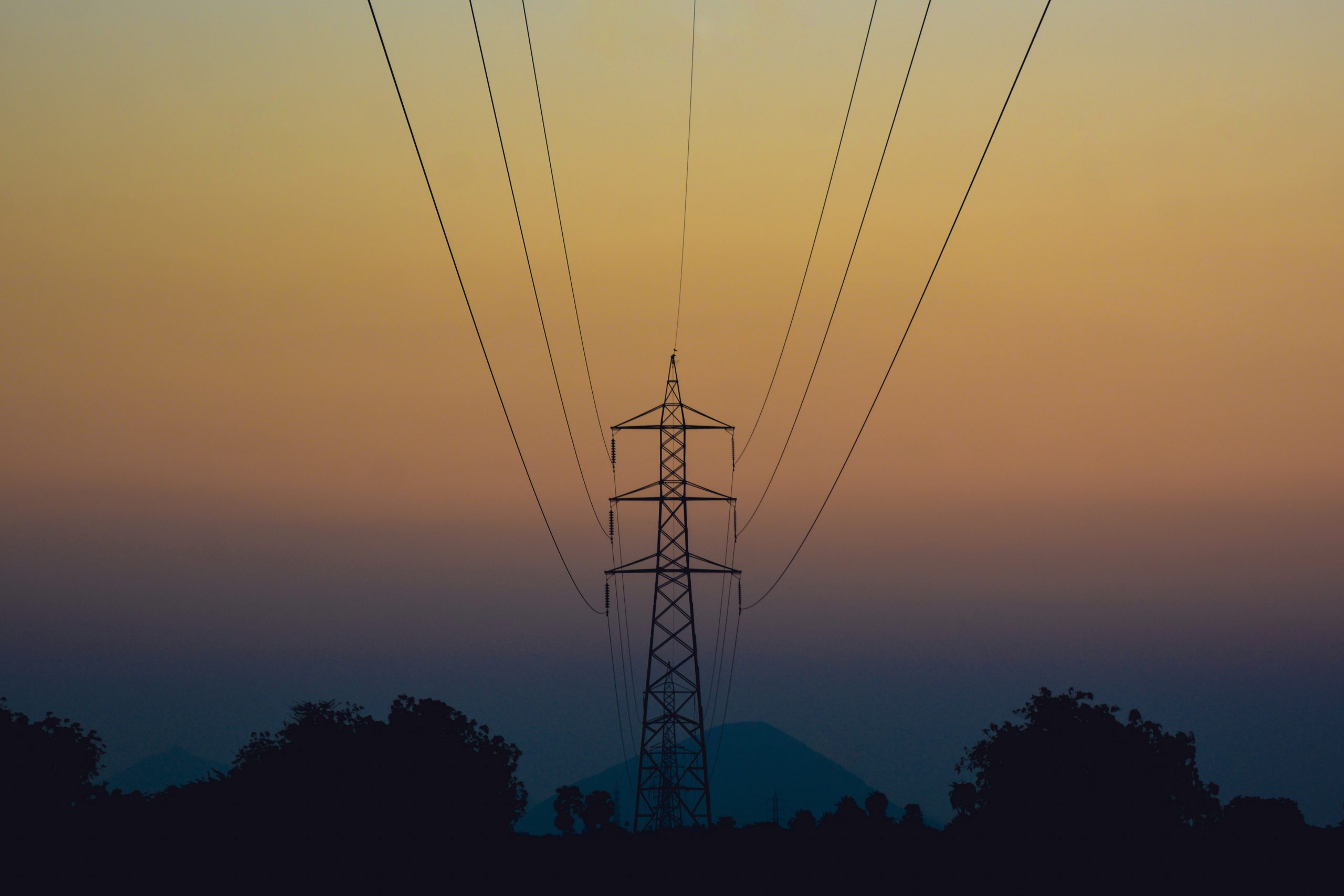 electricity tower at sunset