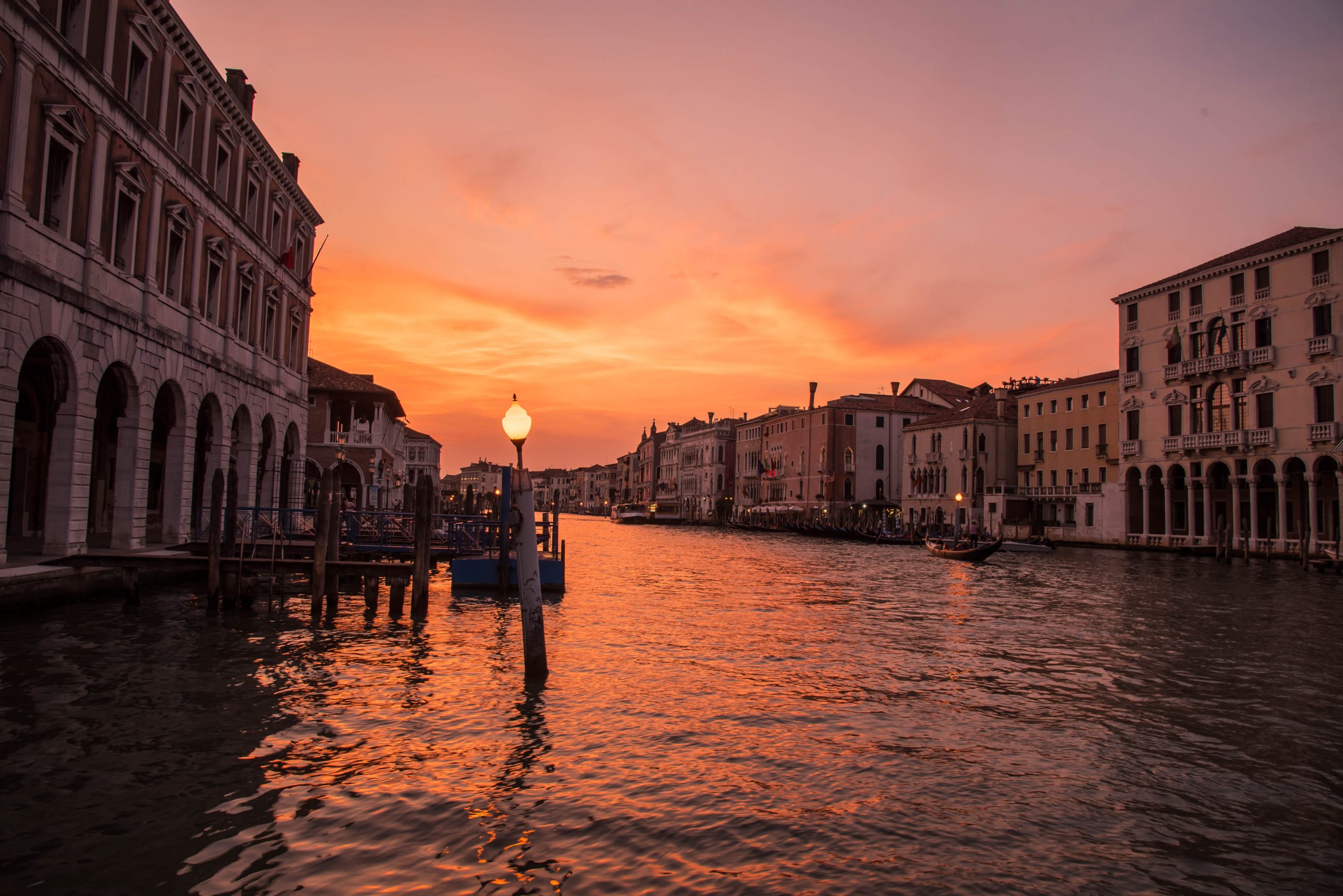 Fiery Sun set at Venice, Italy
