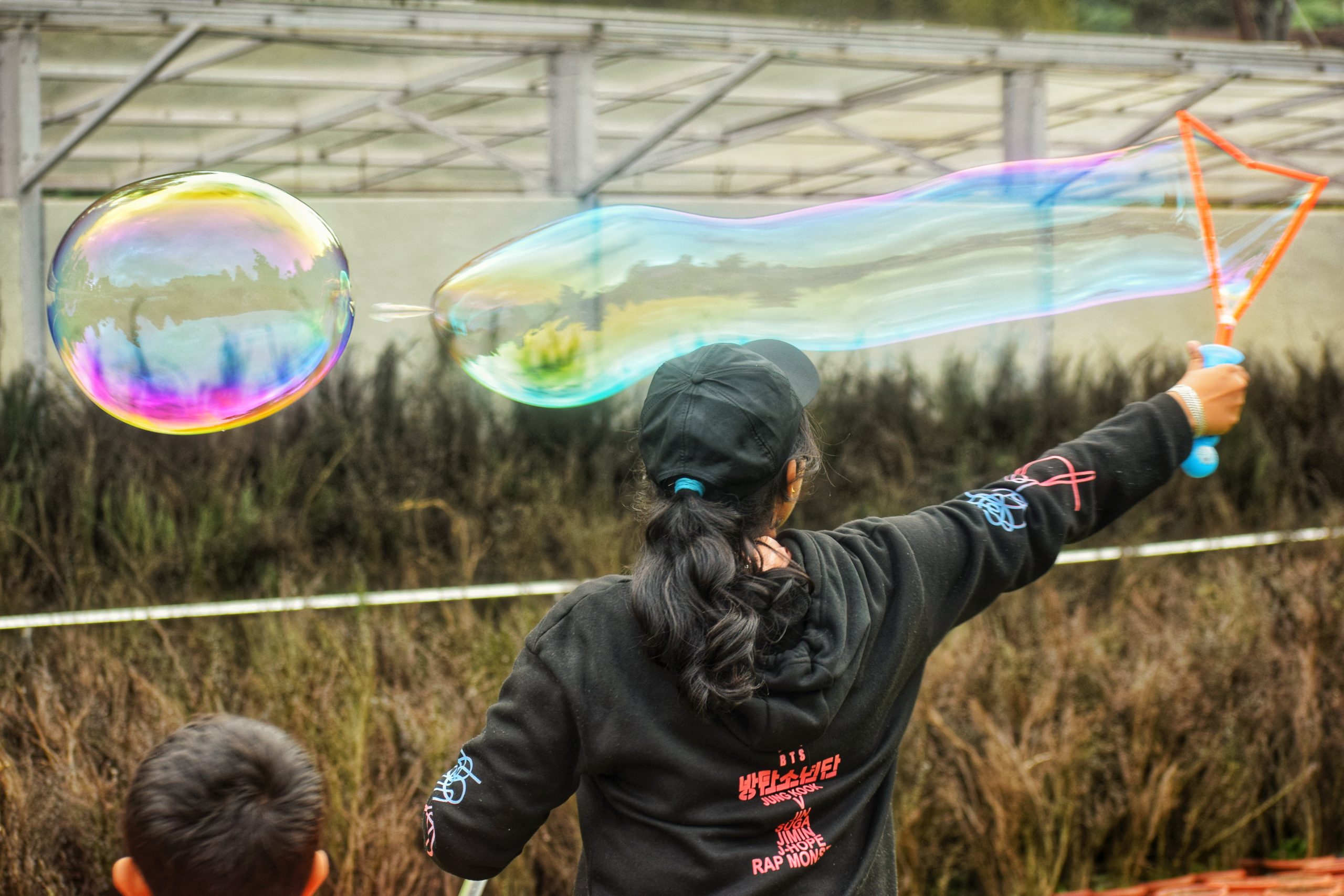 Making bubbles with bubble maker