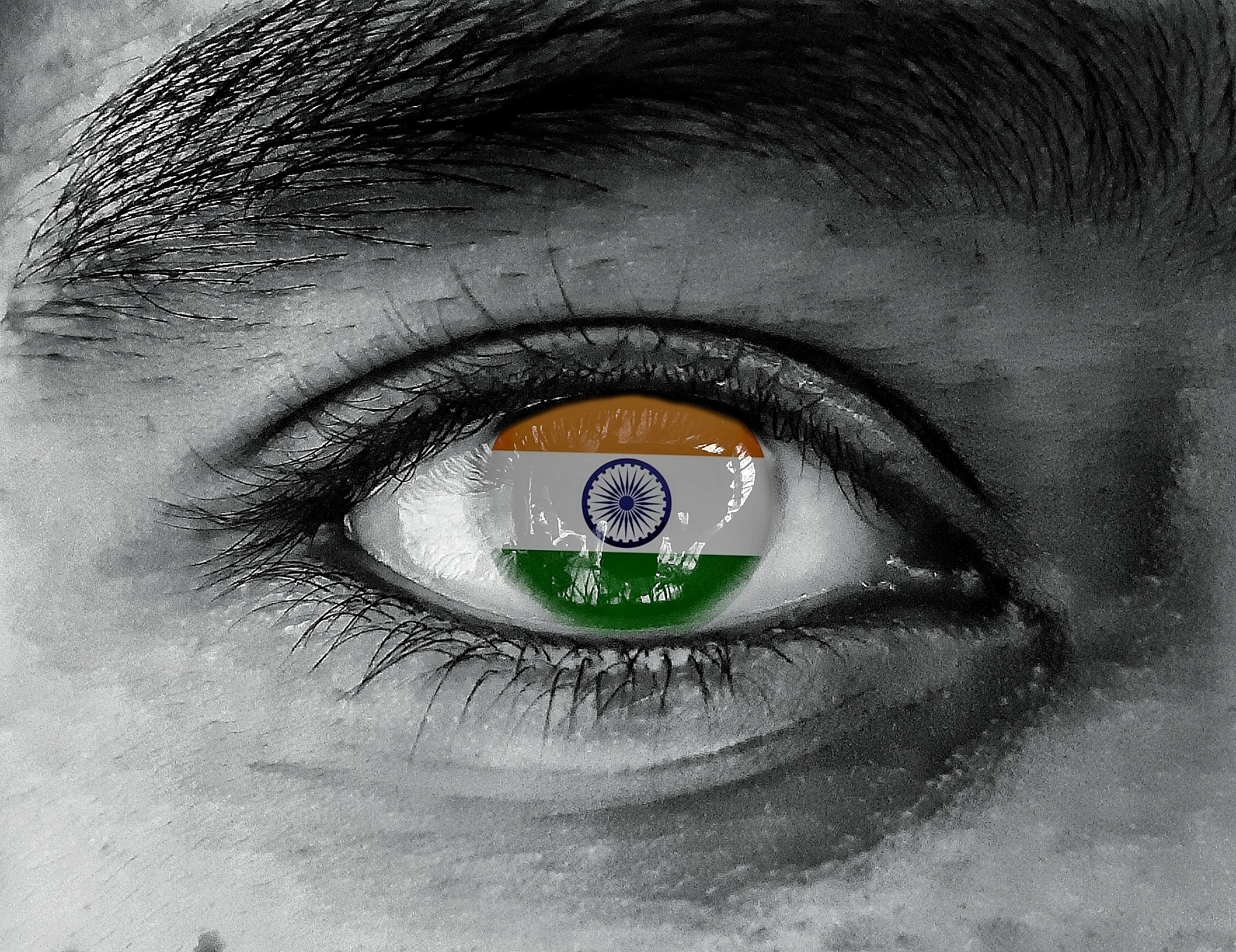 National flag of India reflected in eye