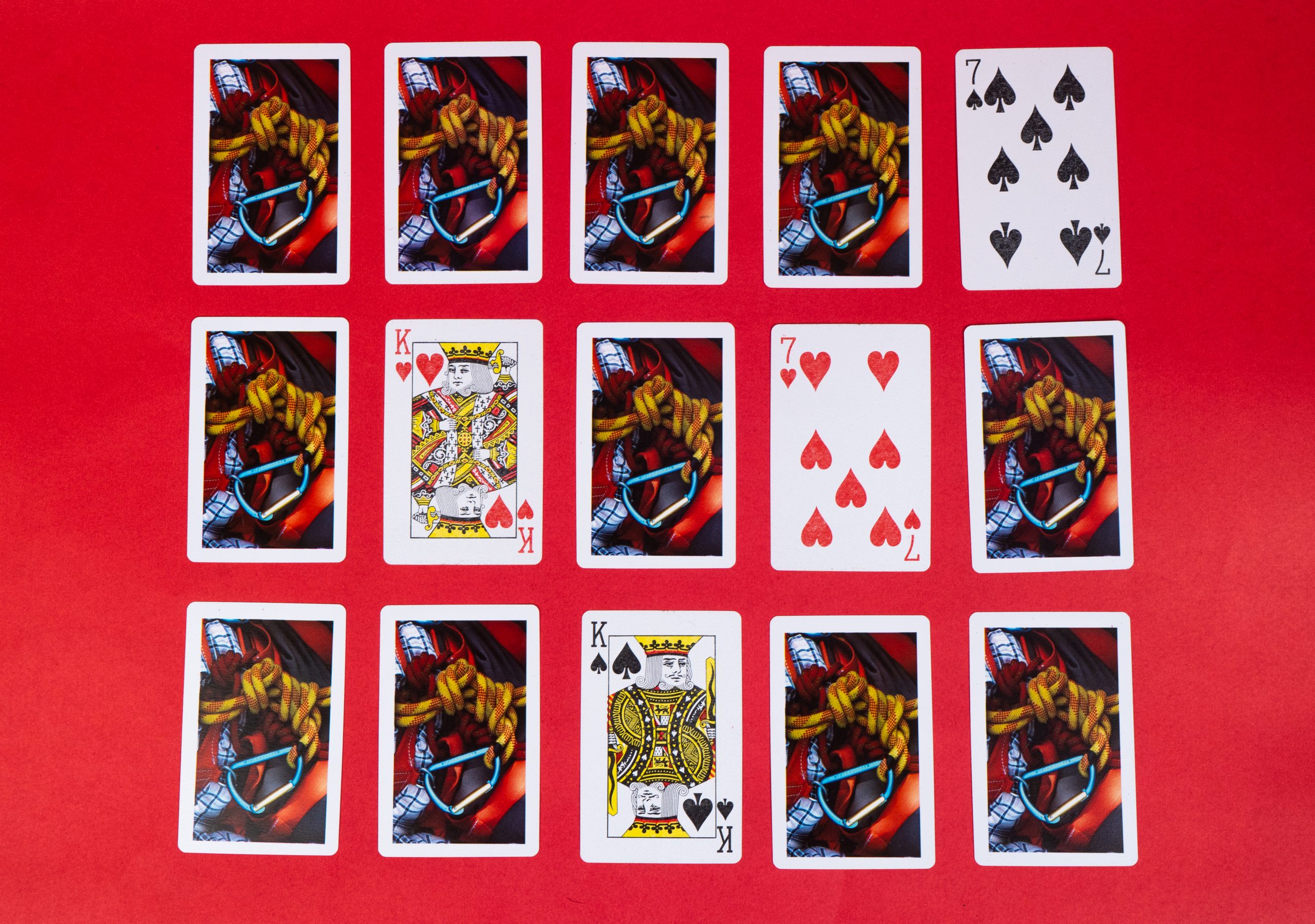 Playing cards in a pattern