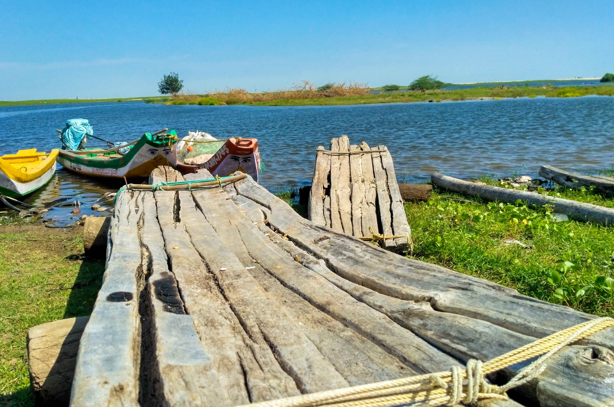 Boats standing in water