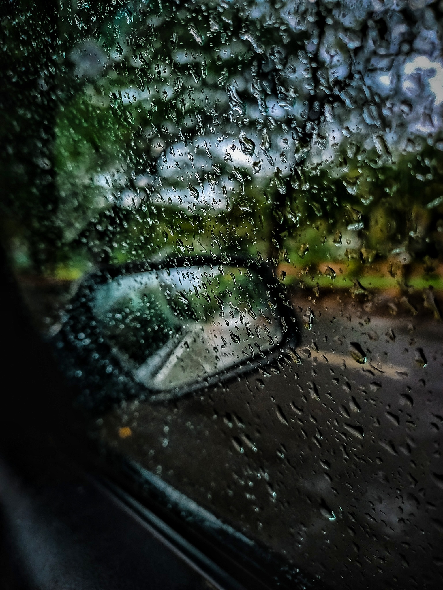 Rainfall from a car's window