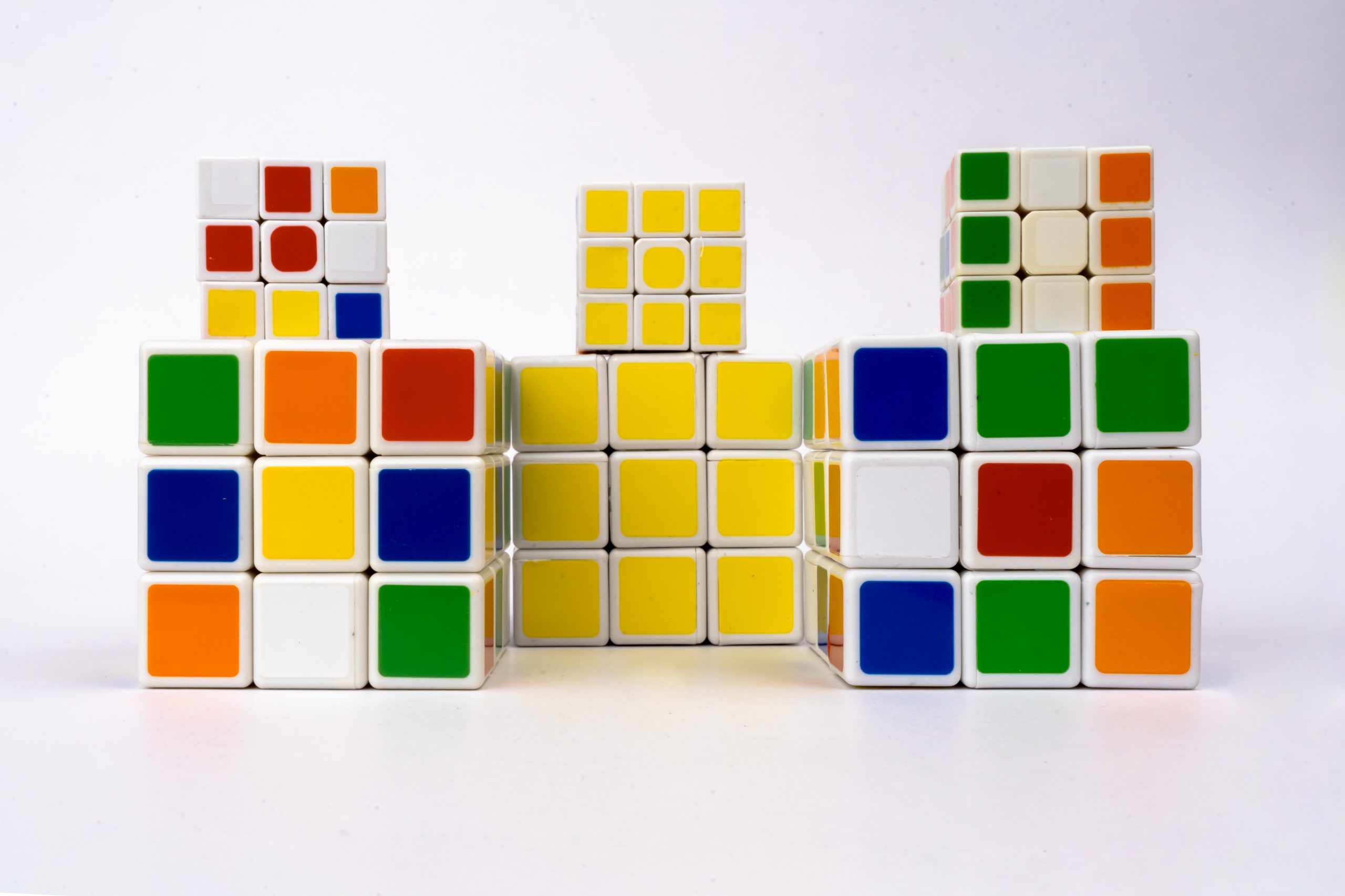 Rubik cubes on white background