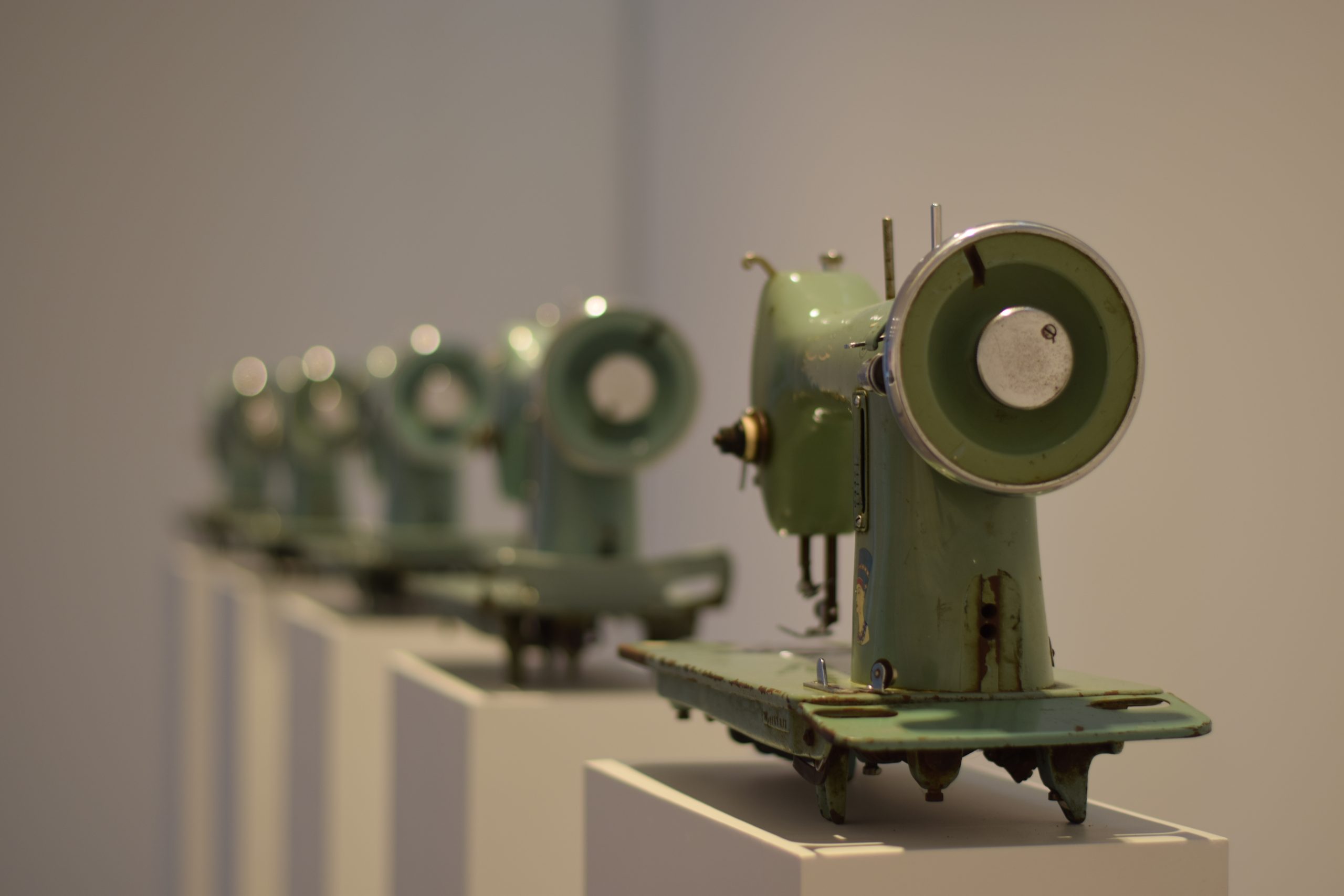 Sewing machines in a line