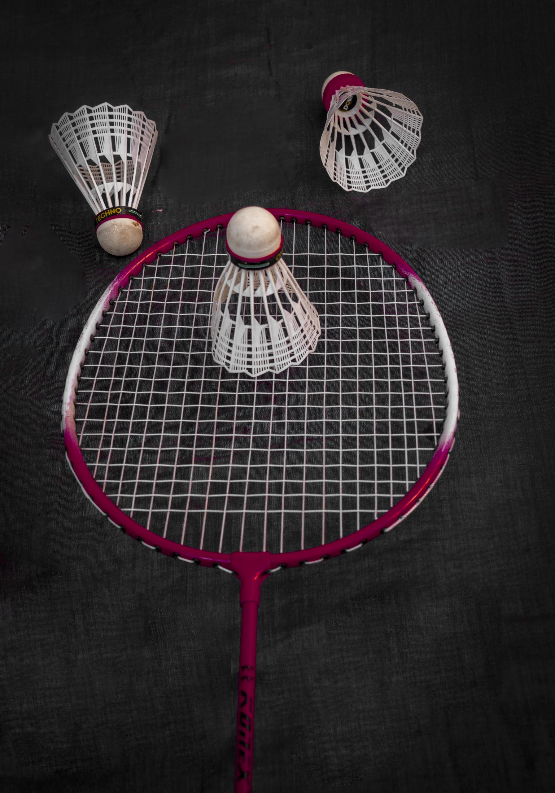 Shuttlecocks and badminton racket