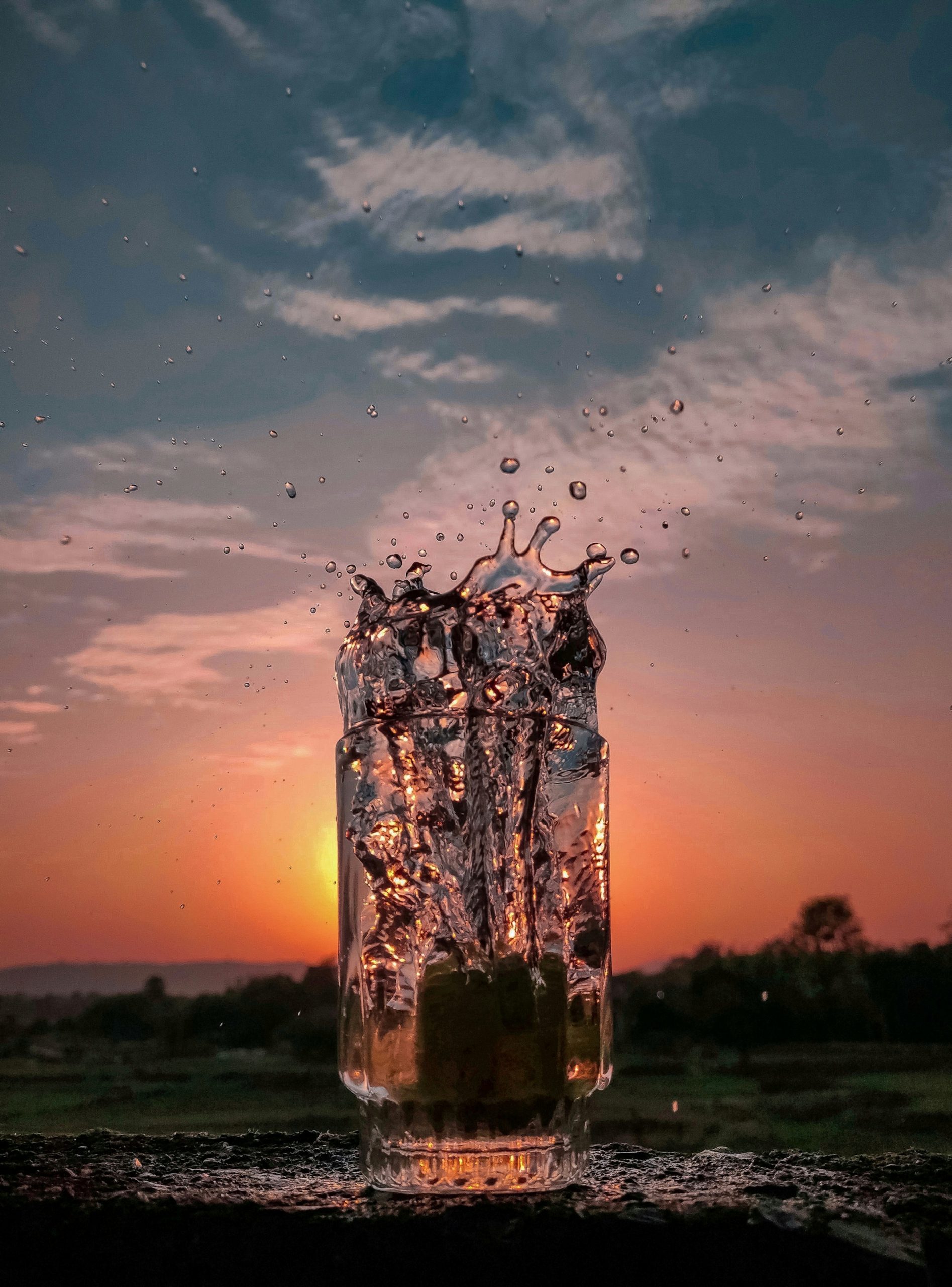 Splash of water and sunset