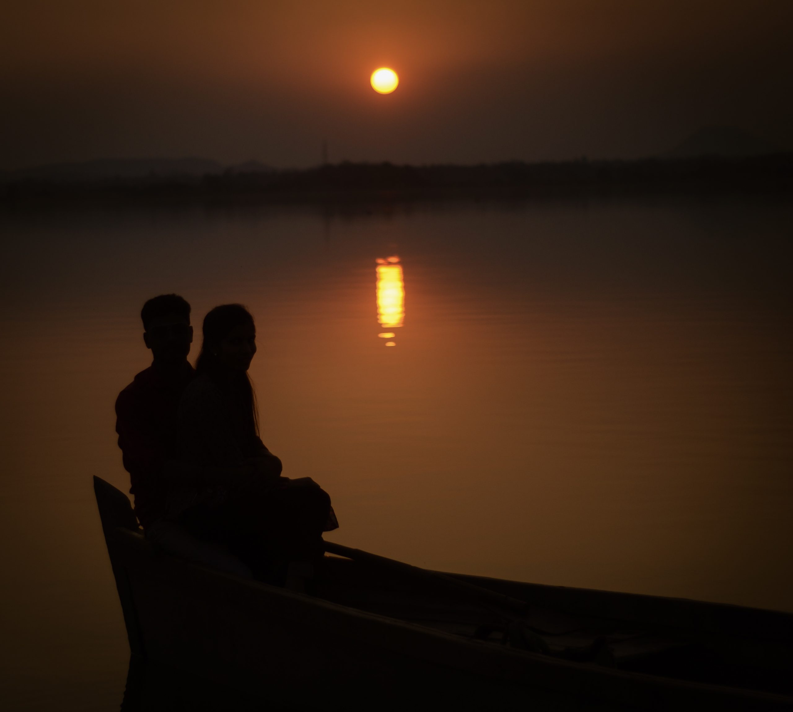 Sunset during boating