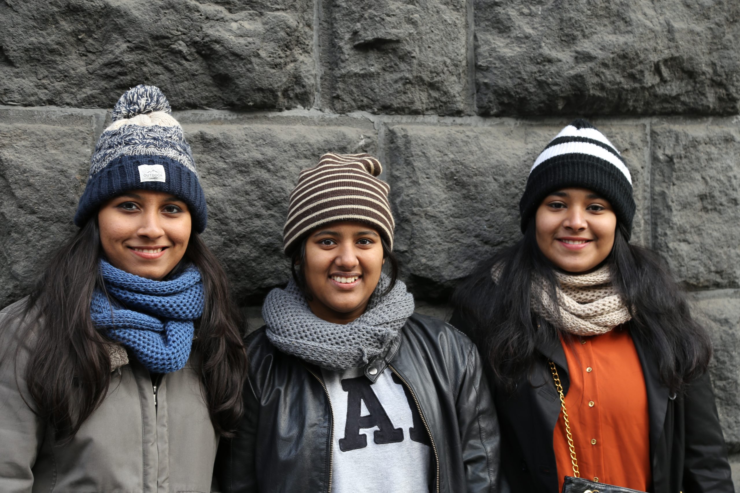Three girls with warm clothes