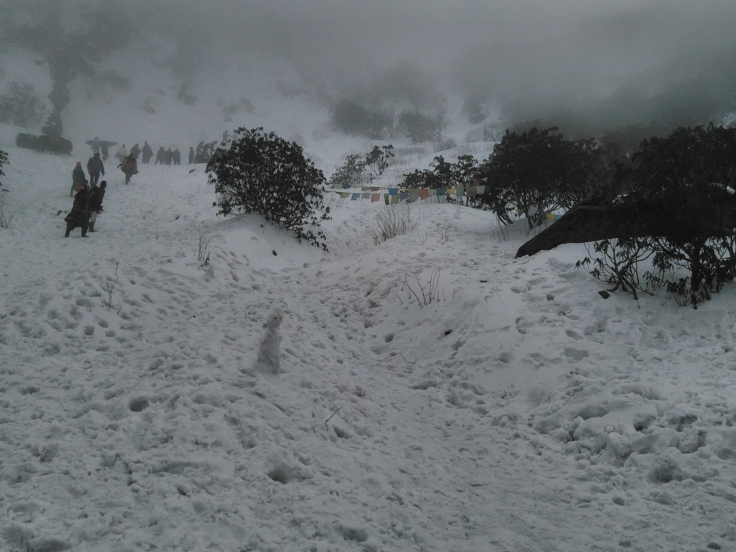 Tsomgo Lake side with snow