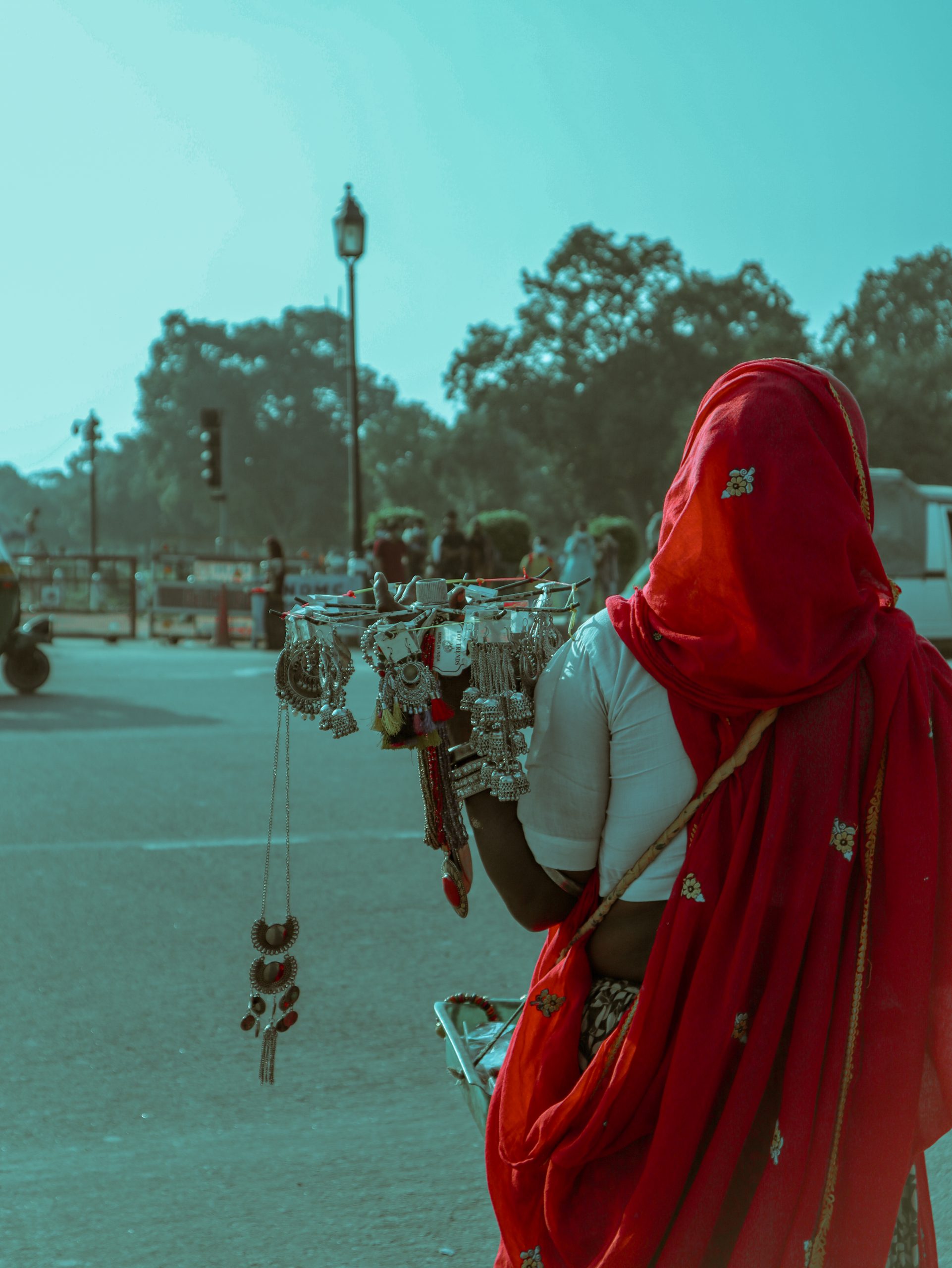 A lady selling goods in Delhi
