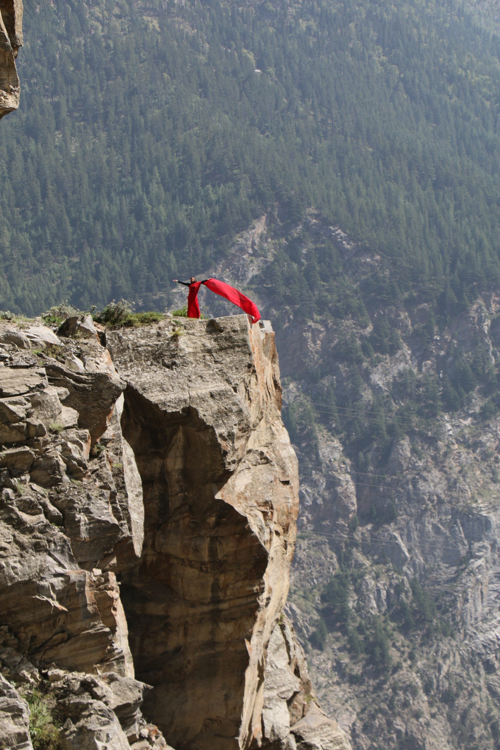 Indian Woman in Saree on Himalaya Rock Mountains