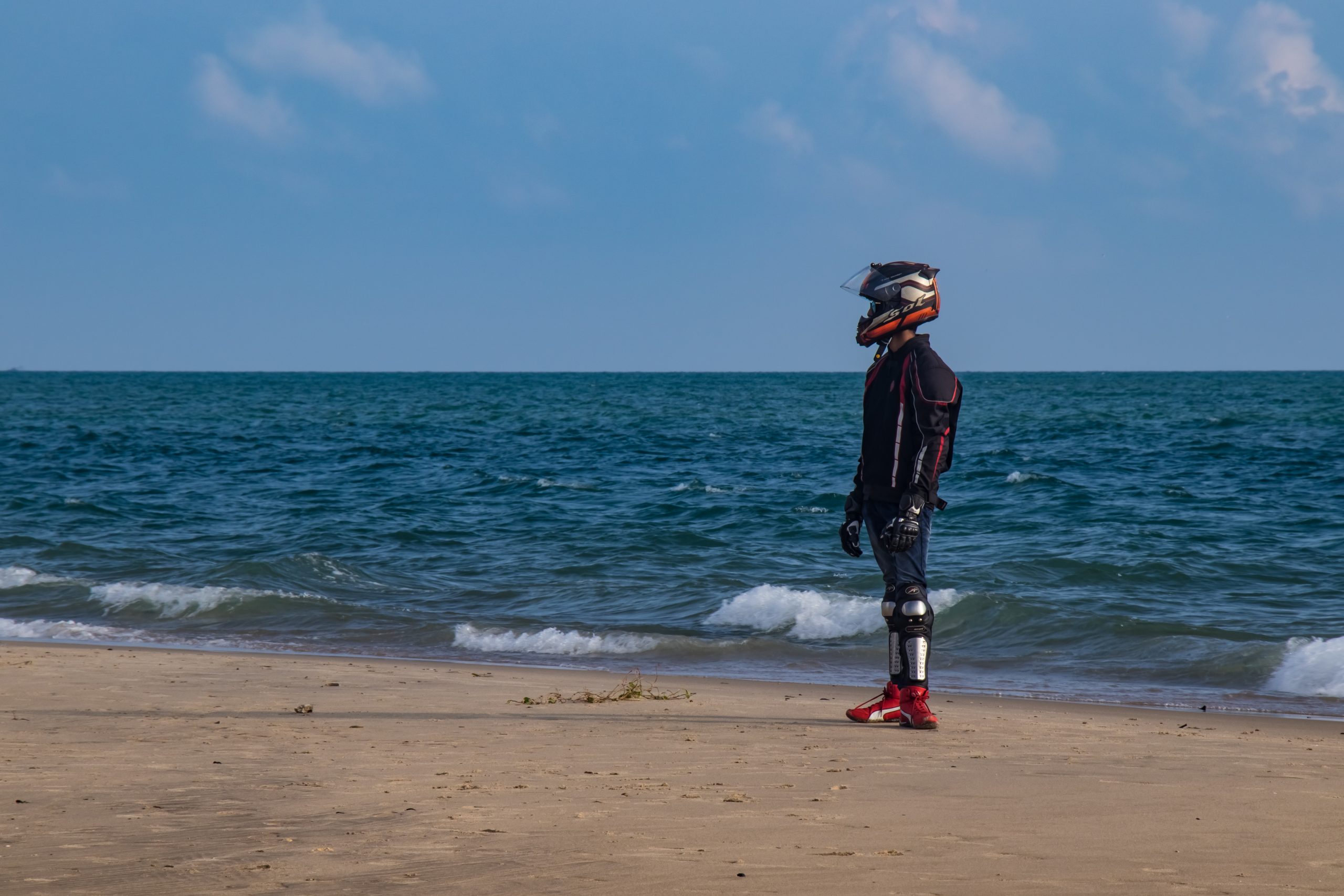 A biker on a beach