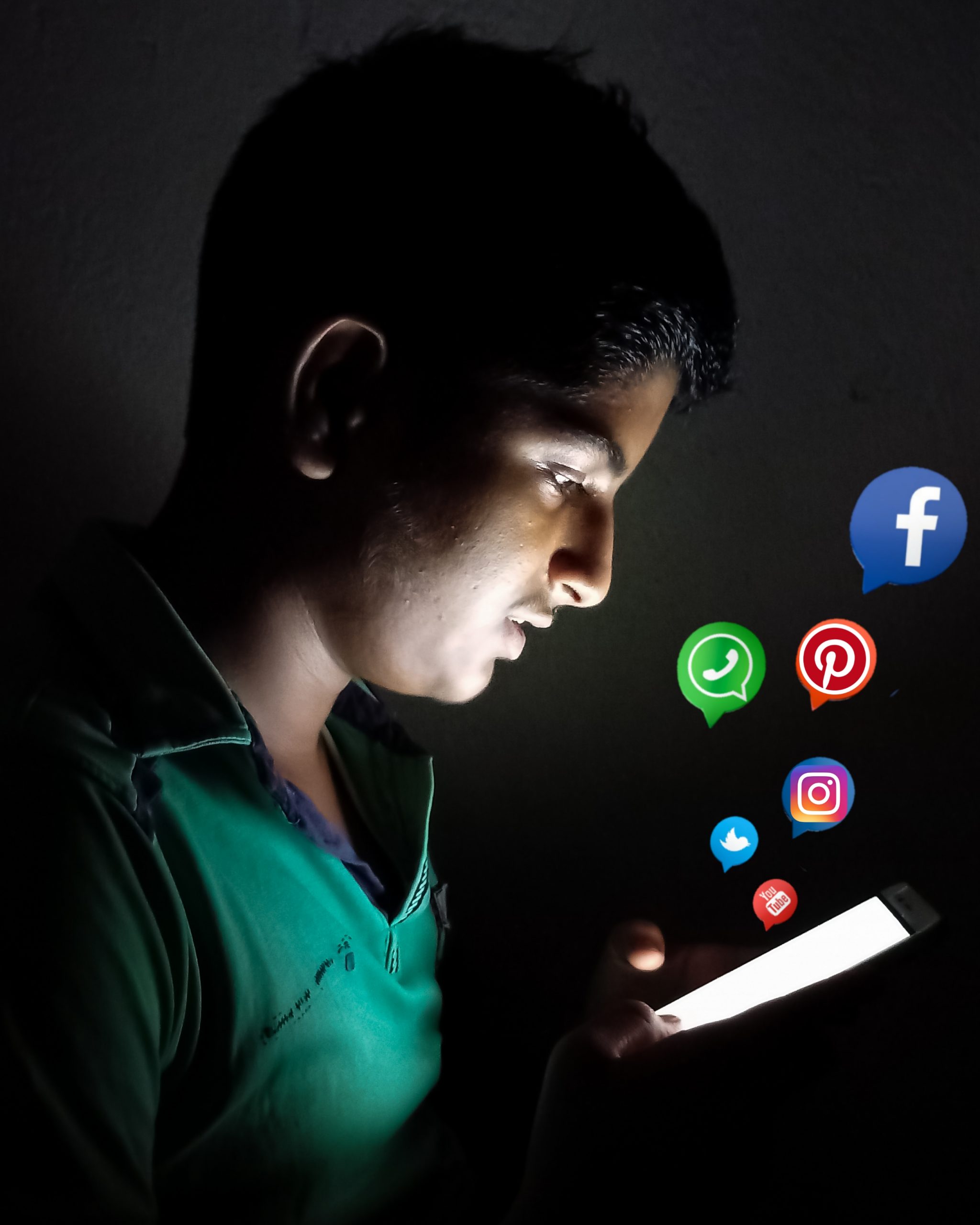 A boy addicted to social media apps