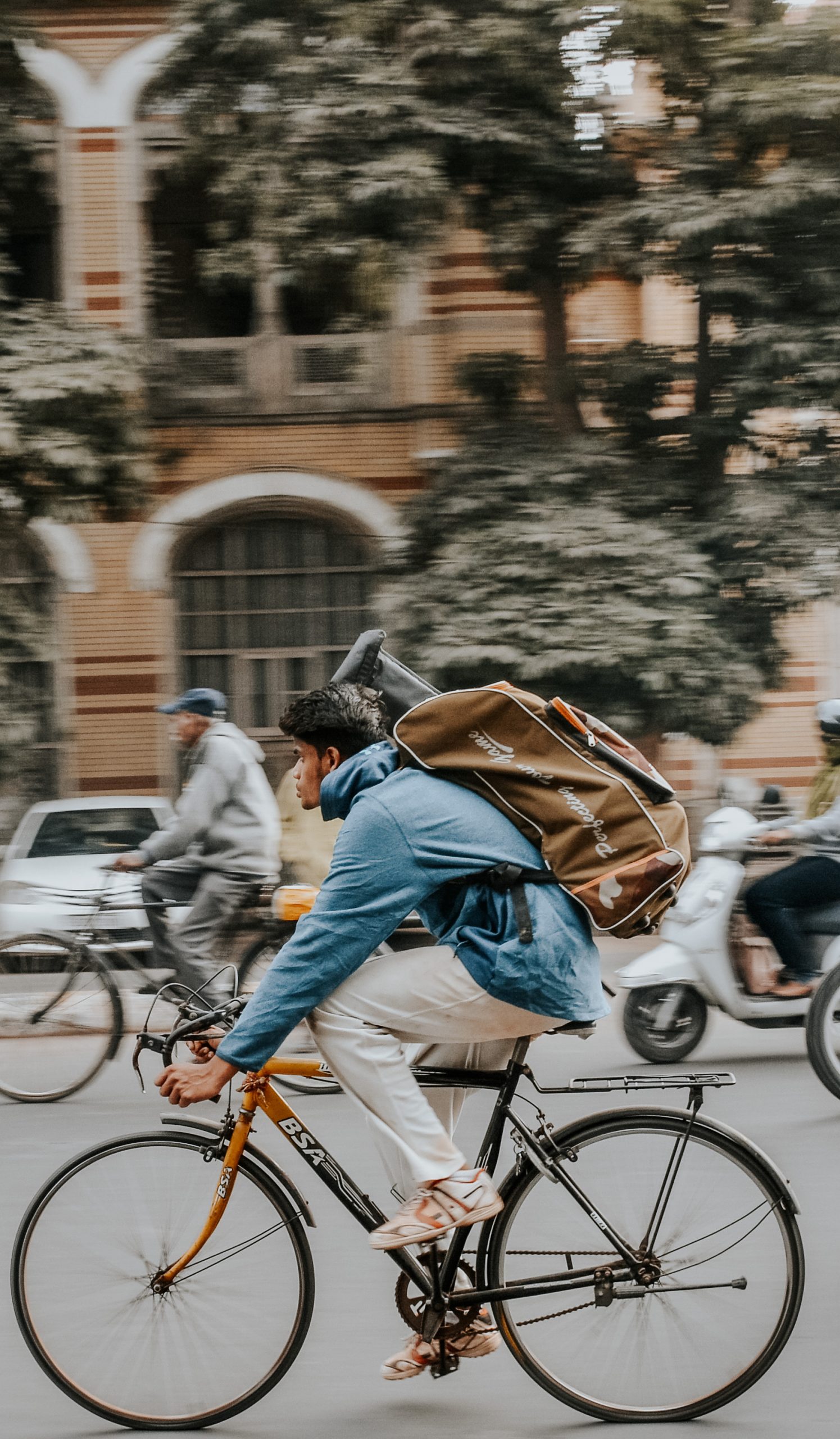 A cyclist on road