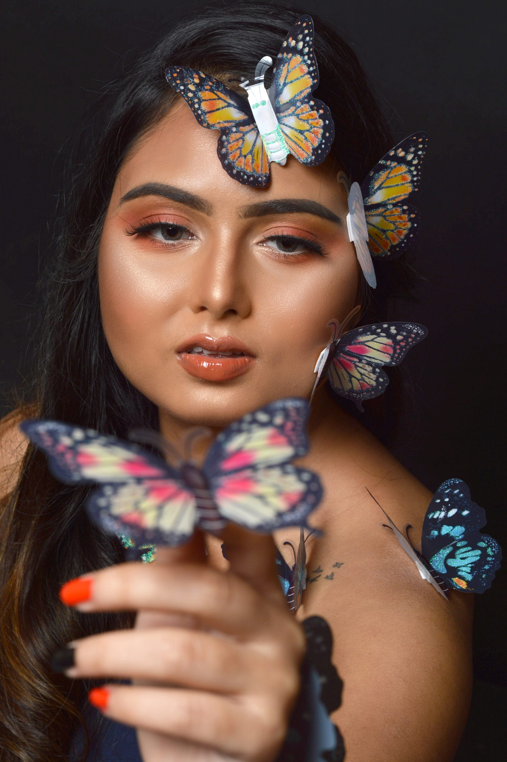 A girl with butterflies