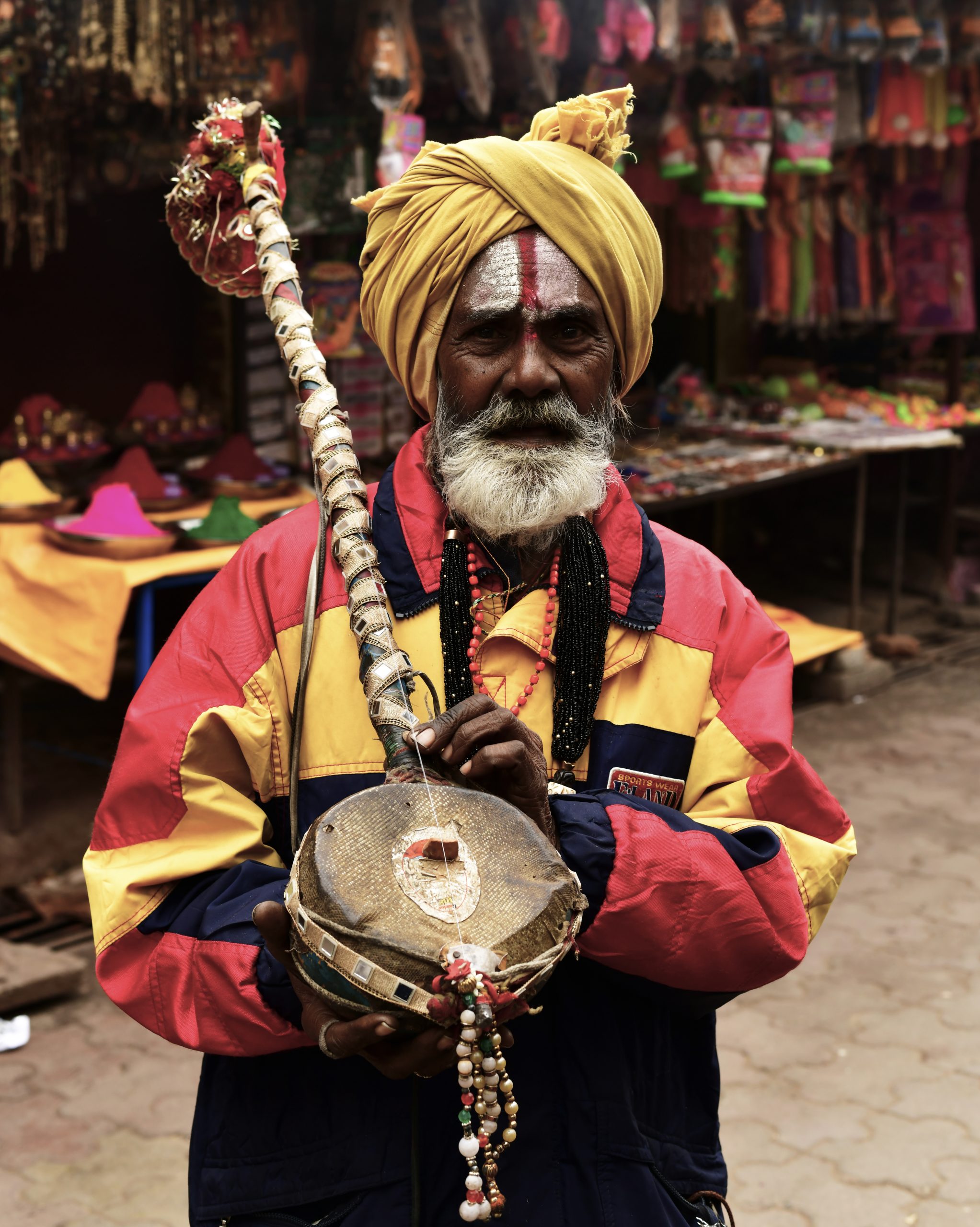 A street performer in a market