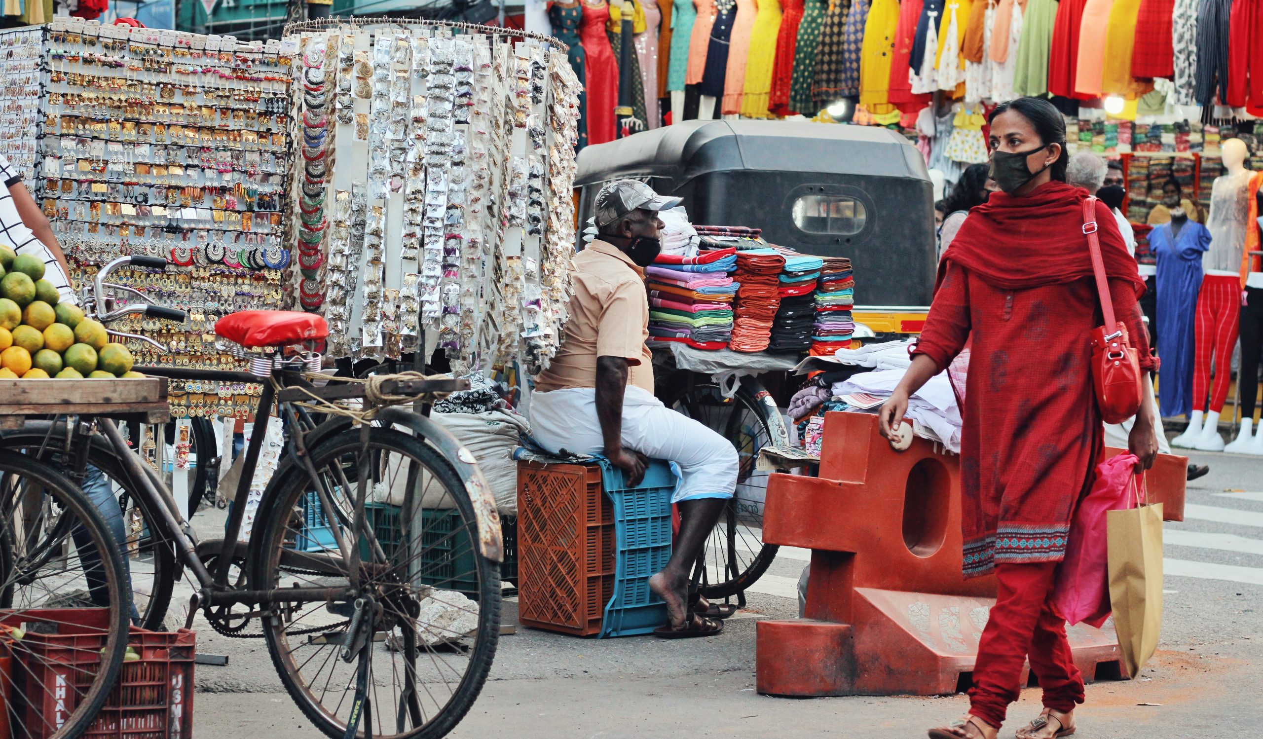 A woman walking through market