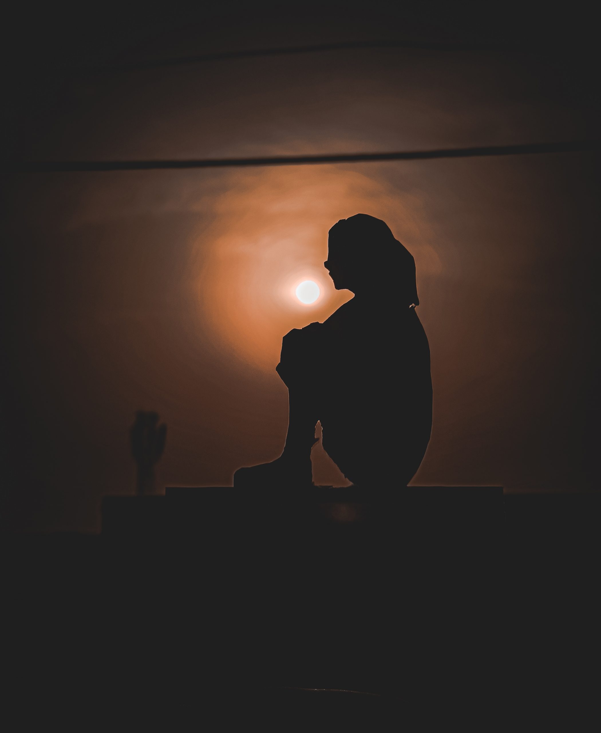silhouette of girl sitting