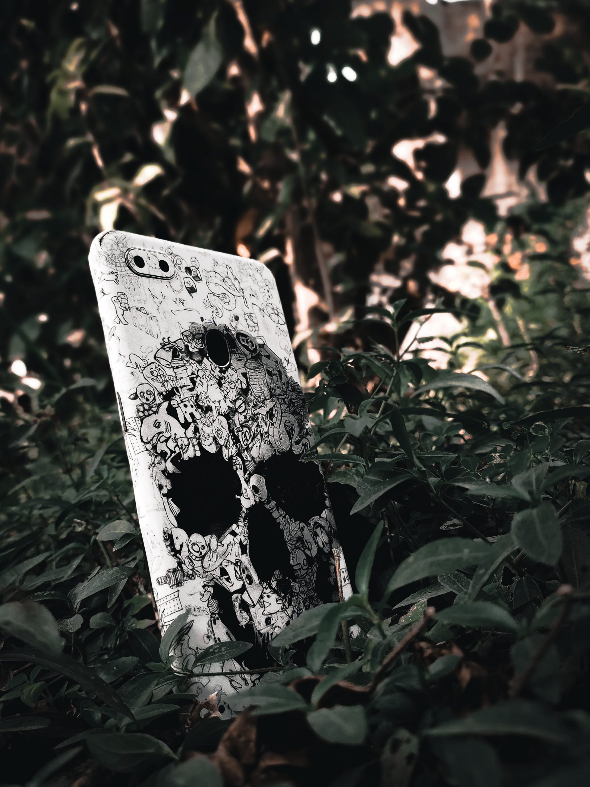 phone back cover between leaves