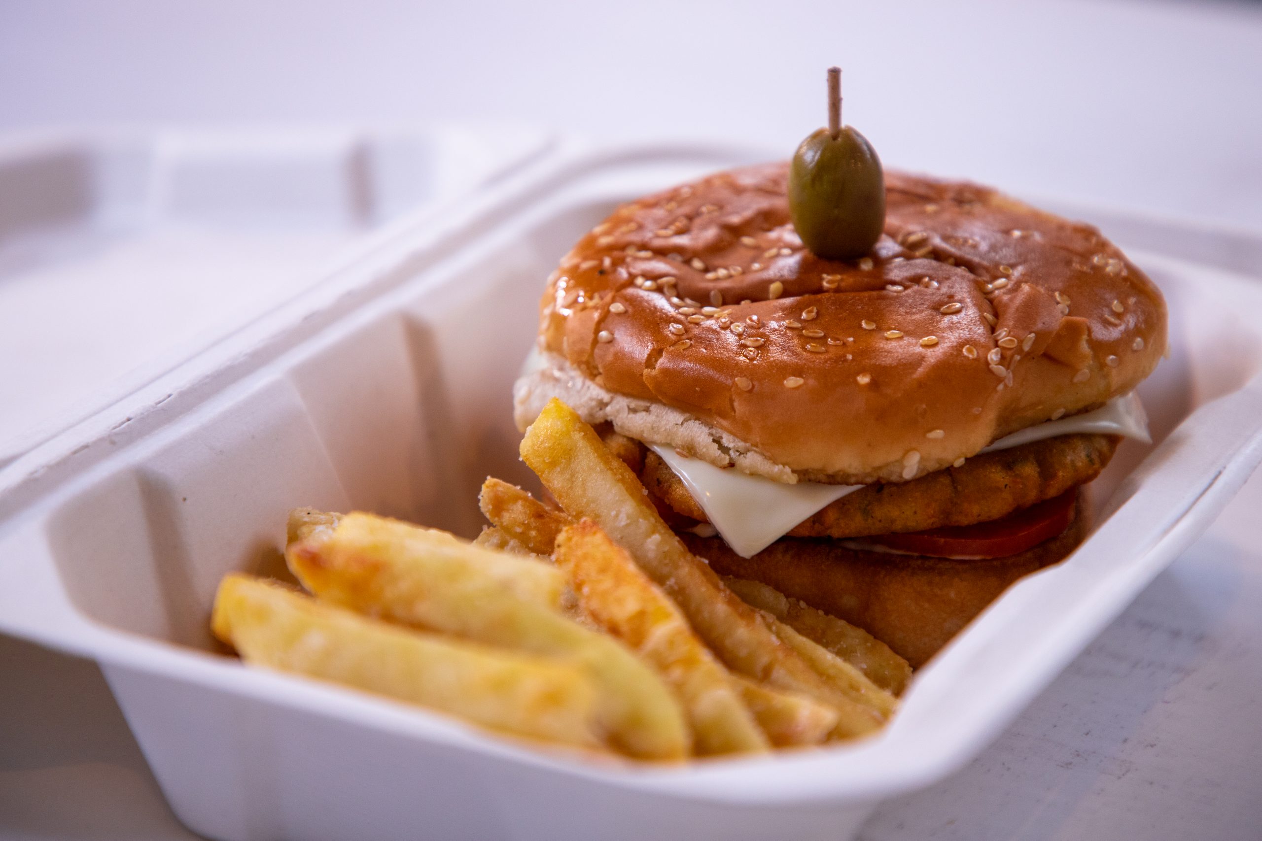 Burger and fries in a box