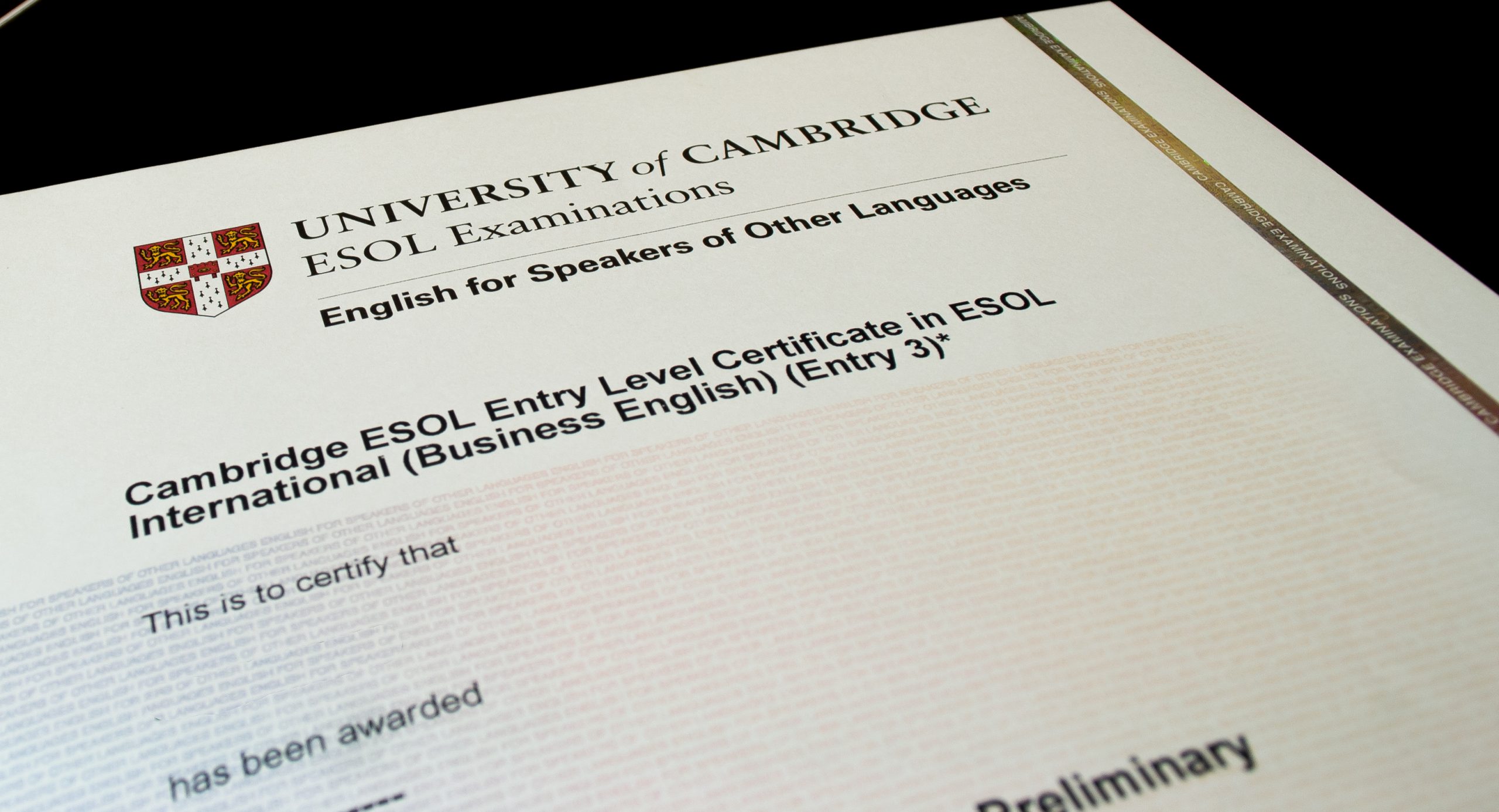 Cambridge university certificate