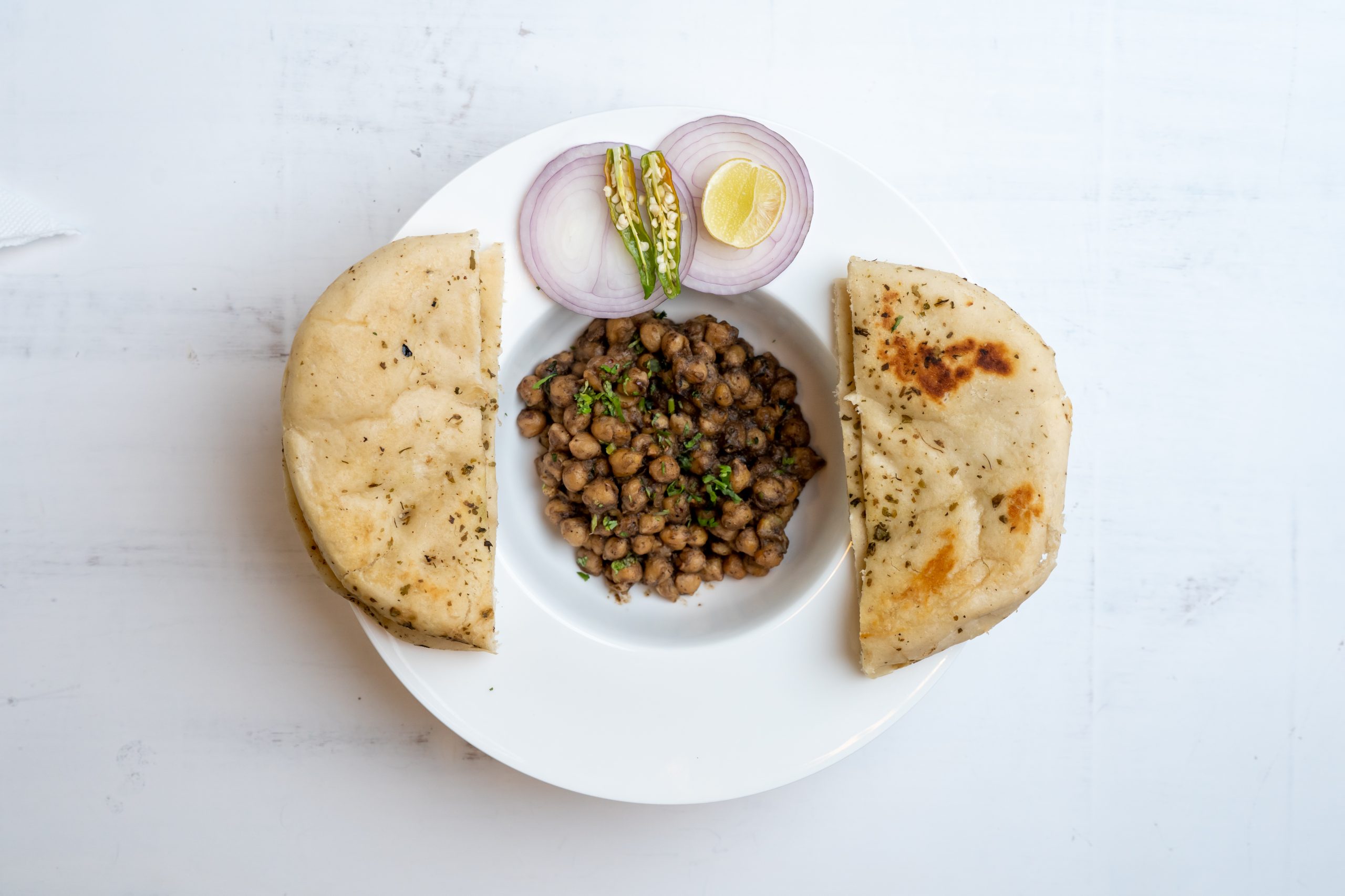 Chole kulche in a plate