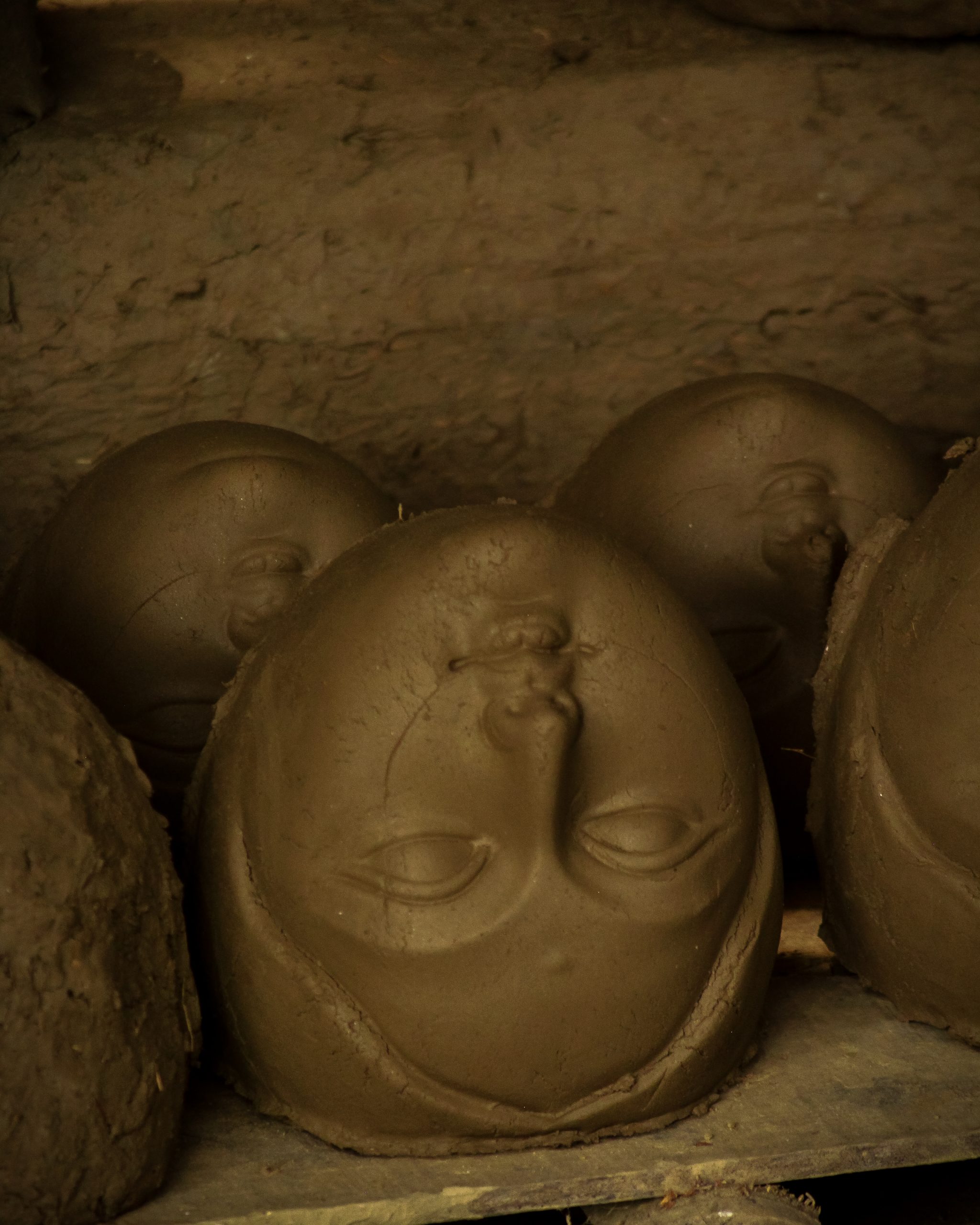 Clay heads for statue making