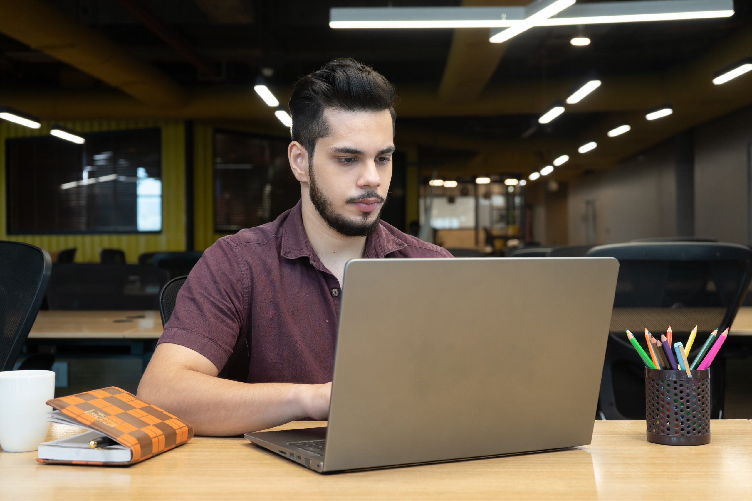 Dedicated employee working on laptop