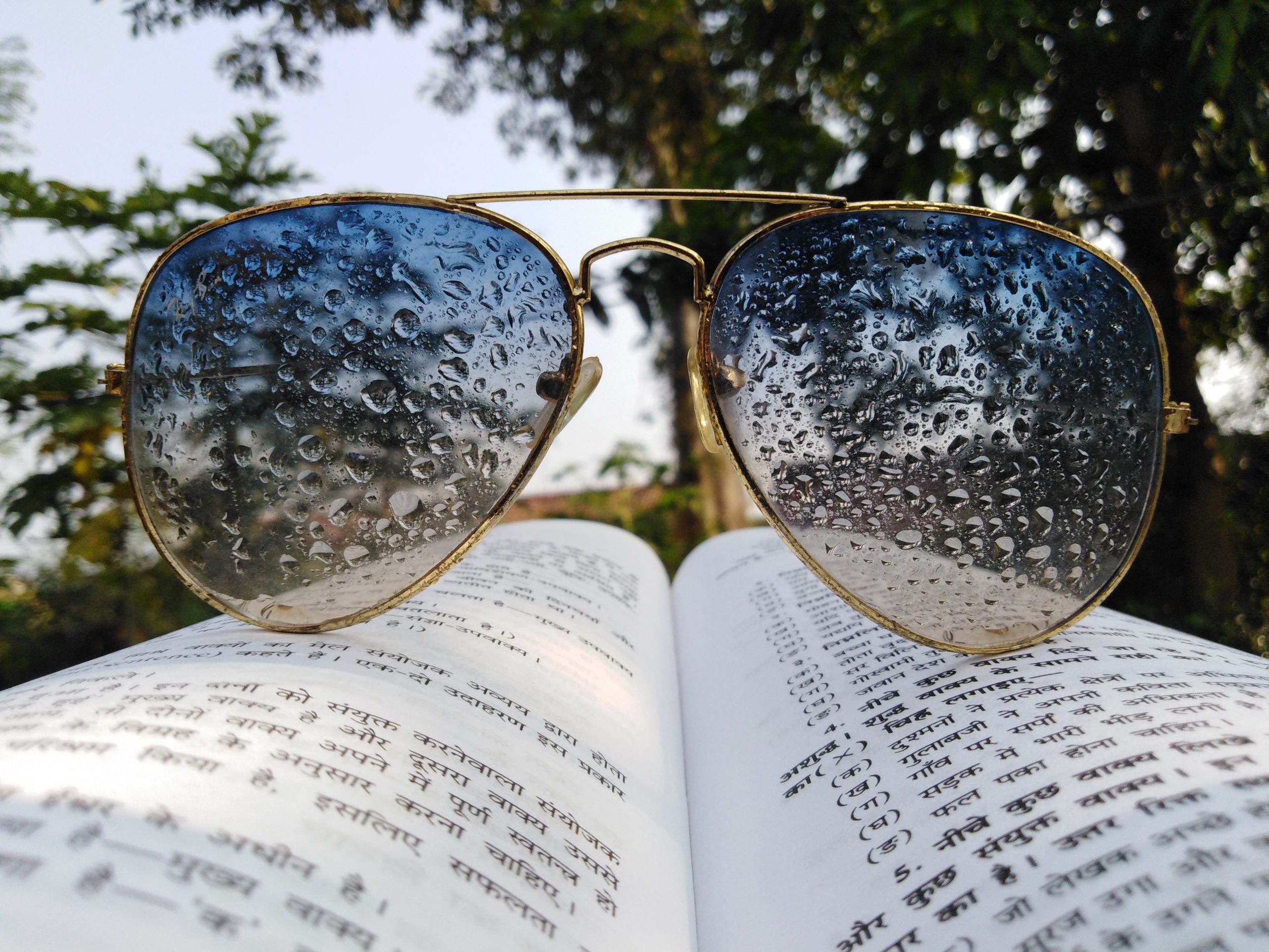 water drops on sunglasses