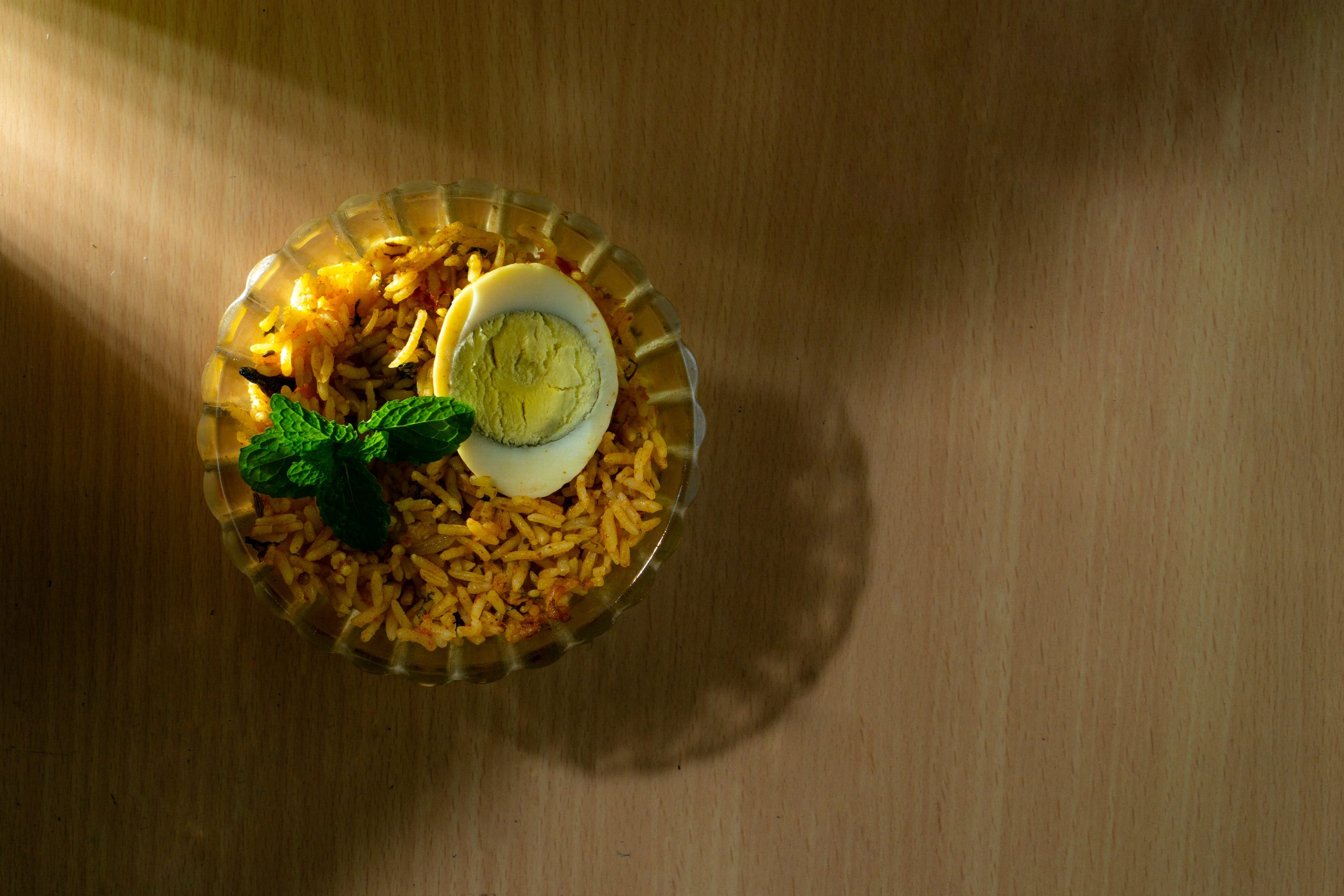 Egg biryani in a bowl