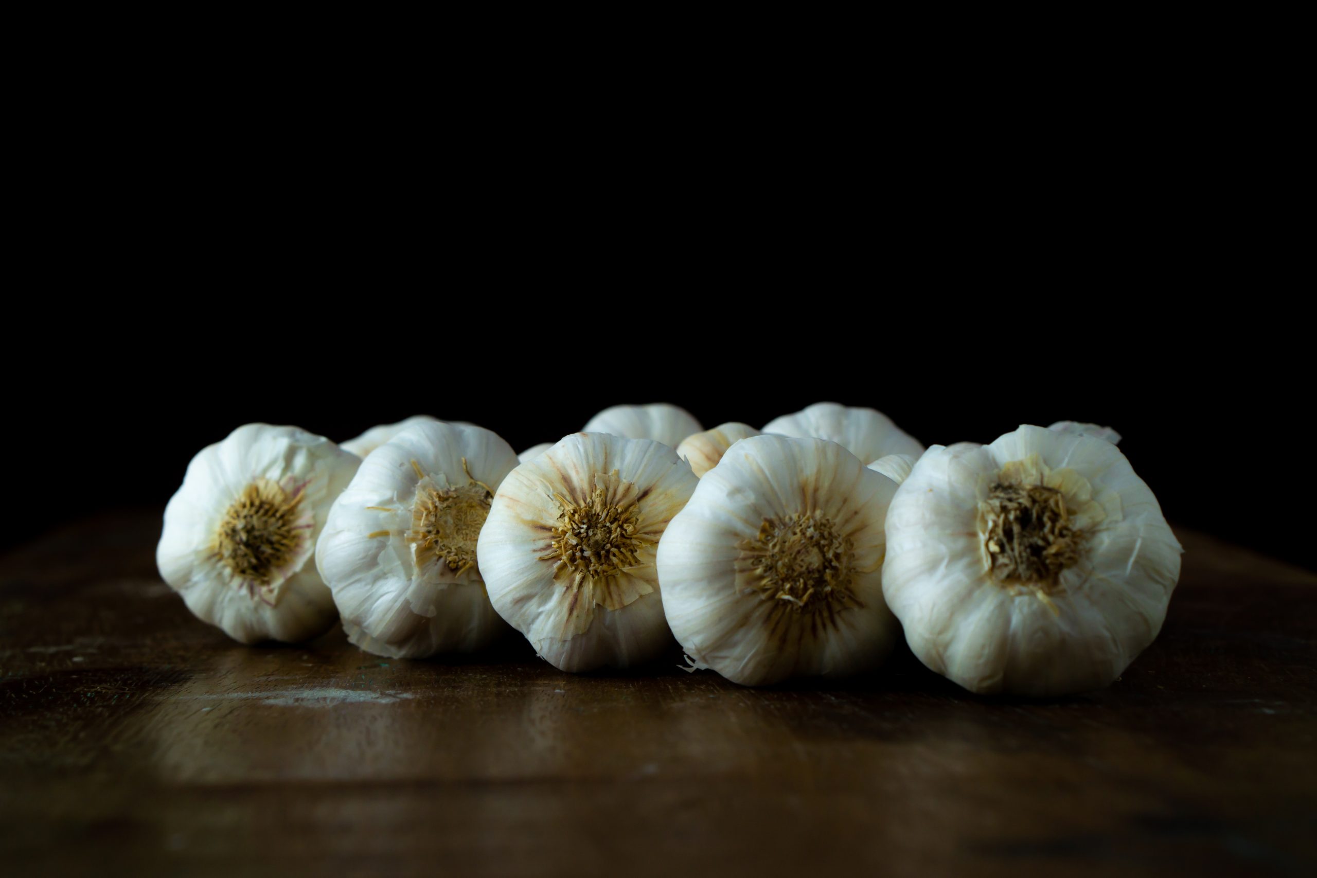 Garlic bulbs on a table