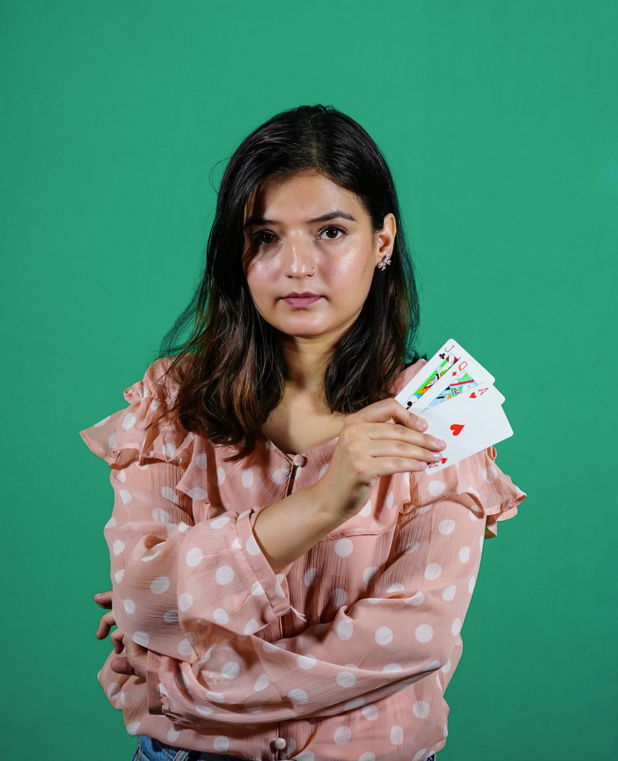 Girl Showing Playing Cards