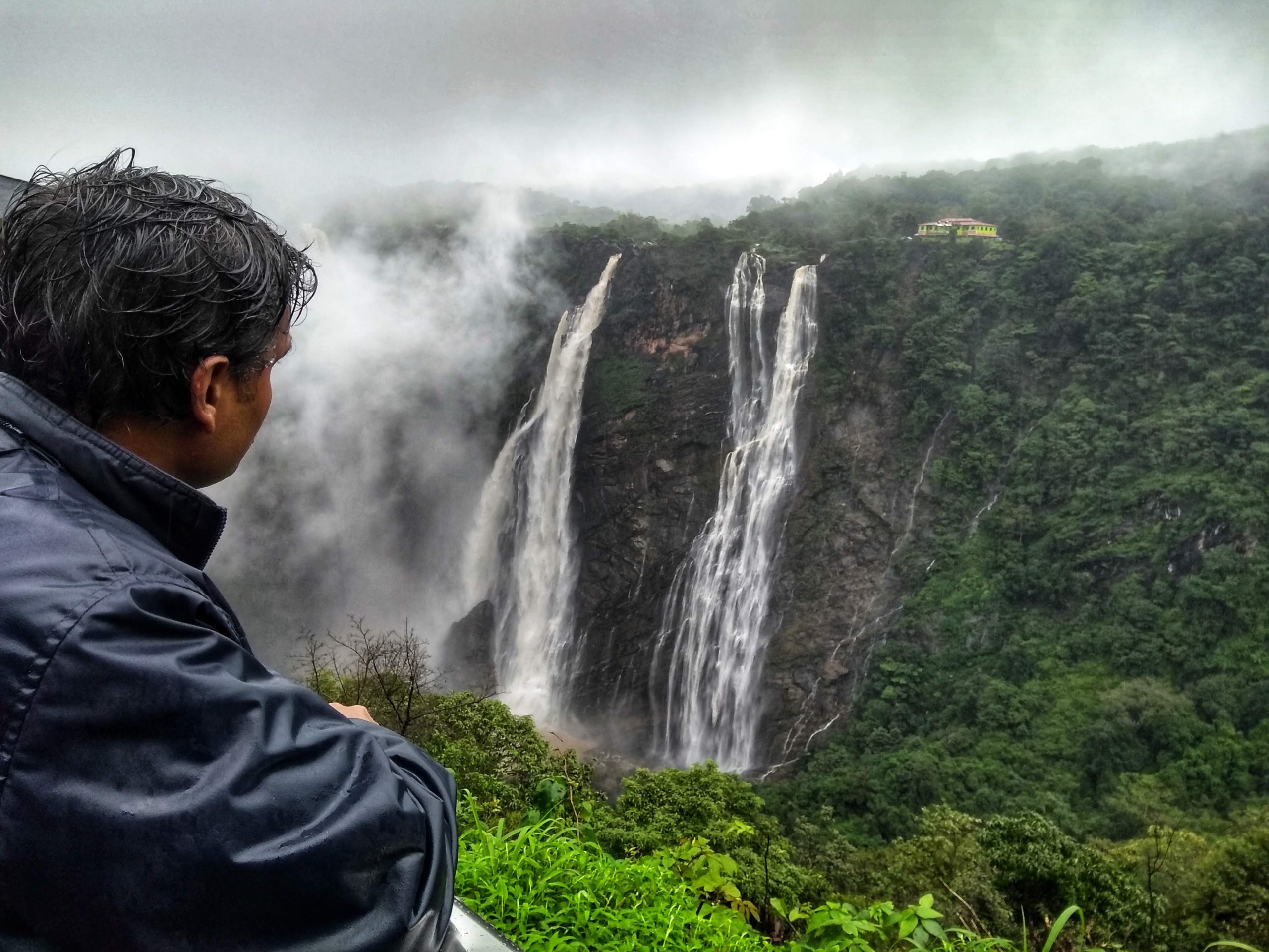 Man watching waterfalls