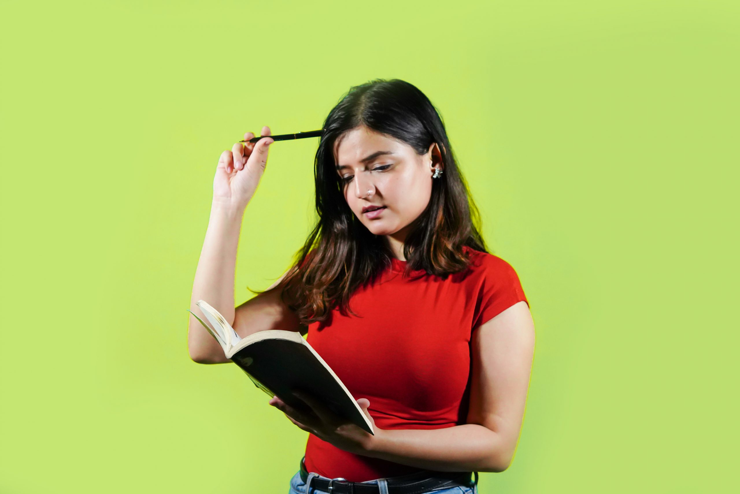 Model with book