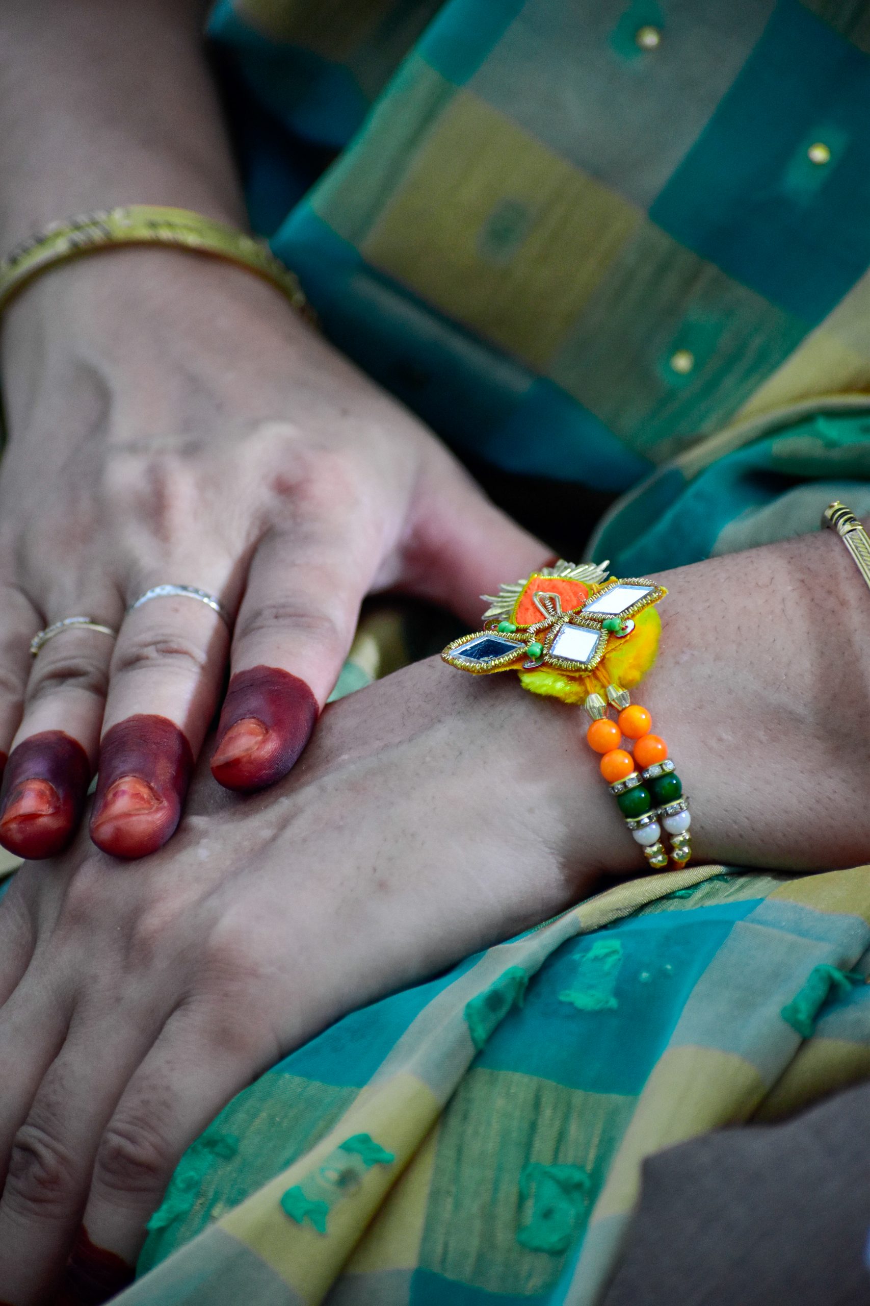 Rakhi tied on wrist