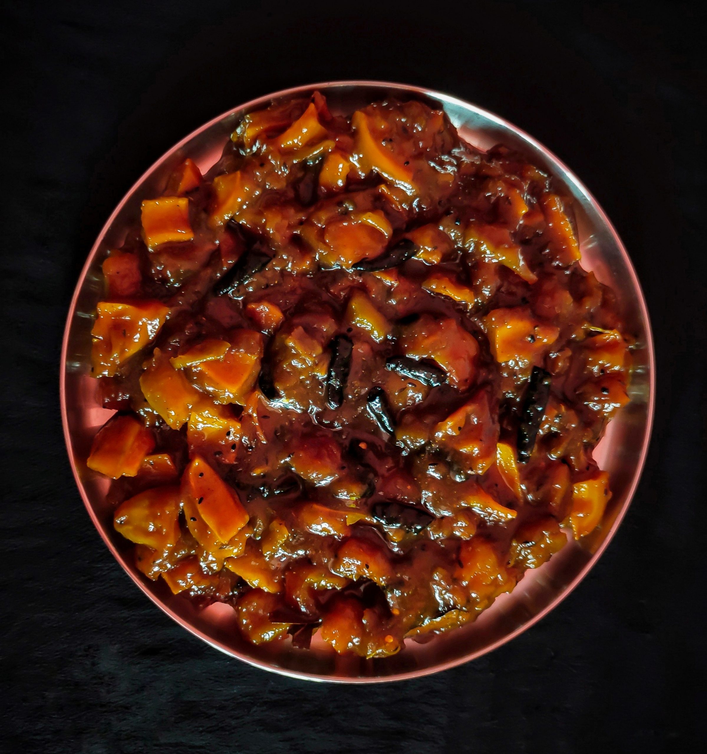 Spicy mango pickle in a plate